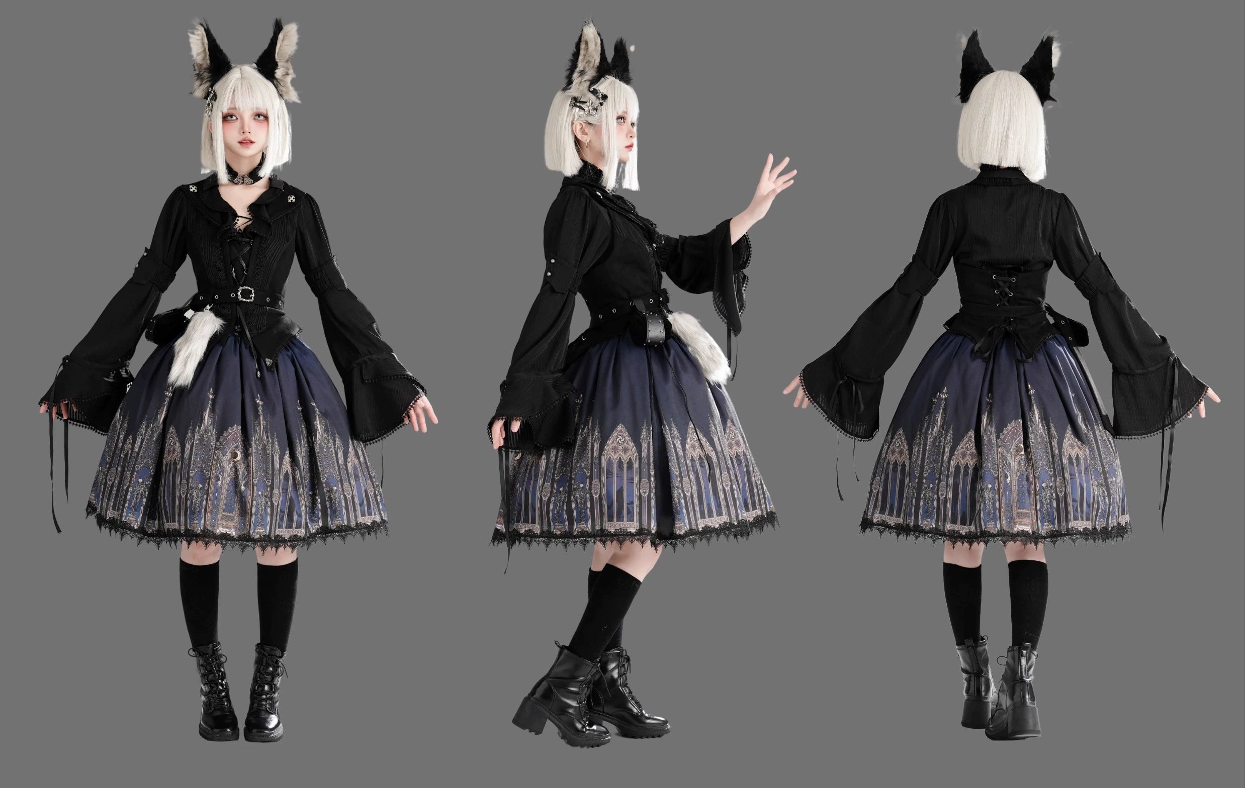 Wuyuzhe - Wolf Hunter - Gothic Lolita SK Set Halter Overskirt Cape Vest