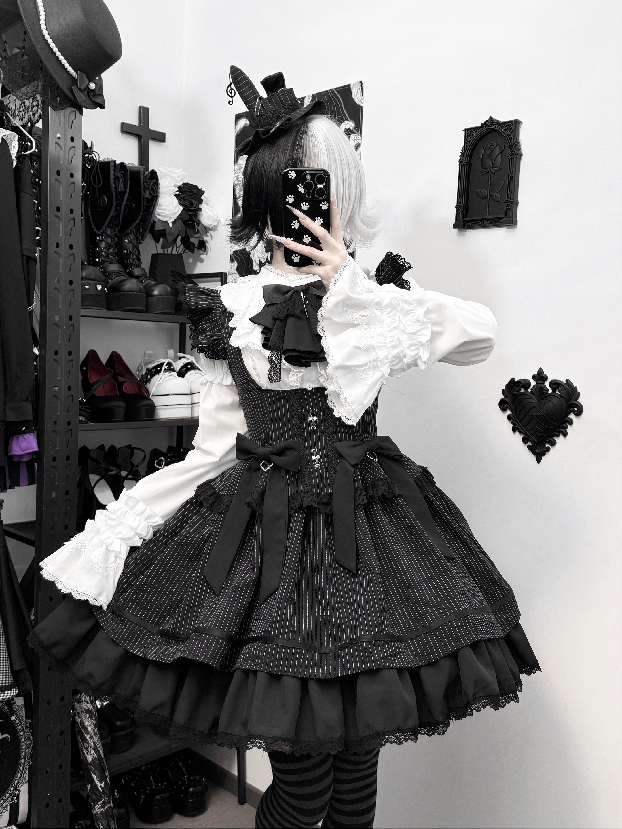Moon Oath - Gothic Lolita Bust-supporting JSK Dress, Striped Style 44489:811256