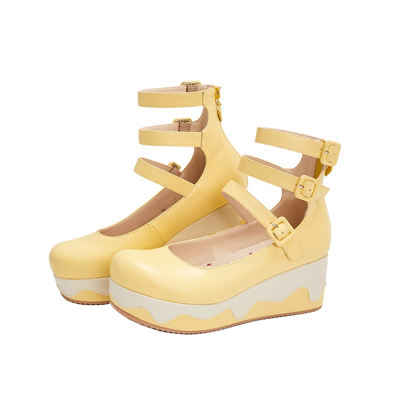 Momo - Bear Birthday Party - Kwaii Lolita Shoes Round Toe Platform Shoes 34 yellow