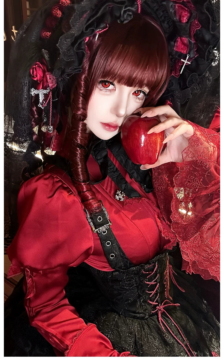 Dark Fog Feast - Gothic Lolita Bust-support Strap Dress, Lace & Cross 45256:842566