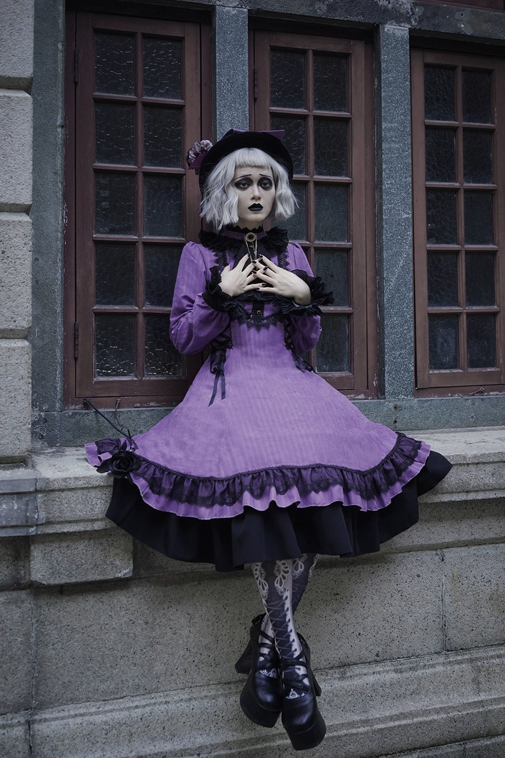 Miss Point - Perintz Manor - Gothic Lolita OP Long Sleeve Retro Lolita Dress 39904:643058