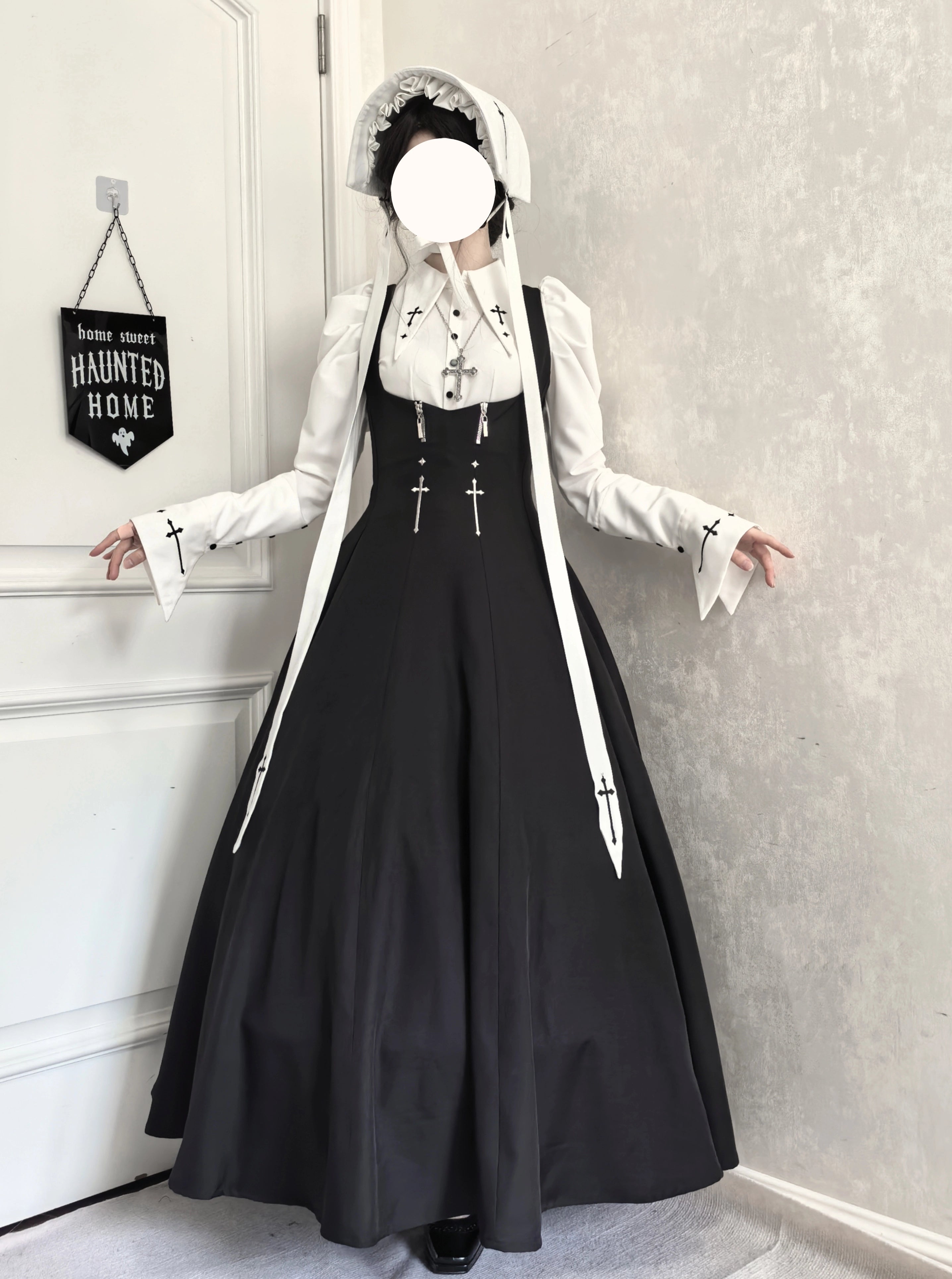 Wild Bloom Freedom - Gothic Lolita Bust-supporting JSK Set, Cross Embroidery Bust-supporting JSK (with embroidery) XS