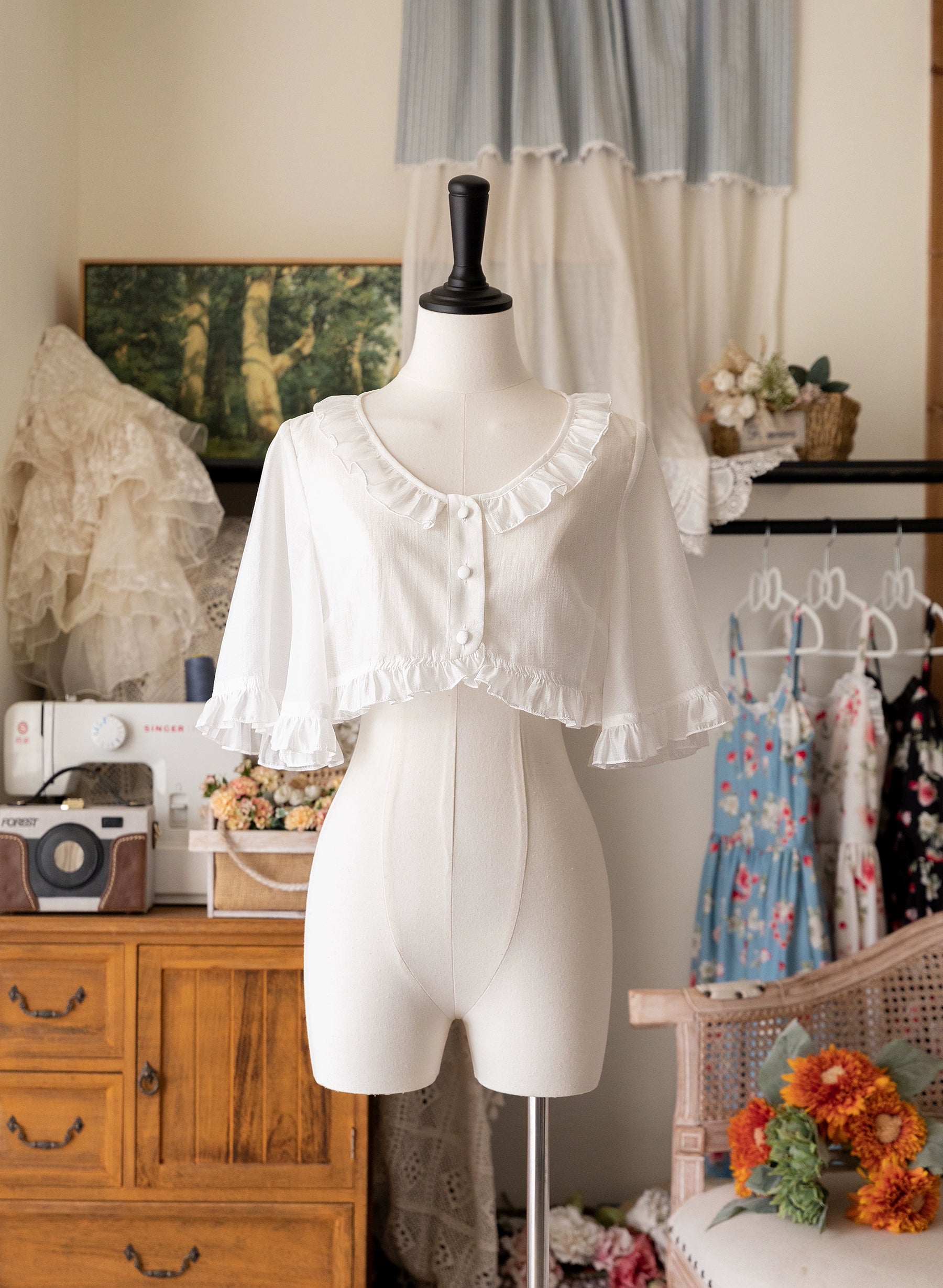 Forest Wardrobe - Summer Berry Picture Book - Elegant Lolita Thin Cardigan Ruffled Sleeve Innerwear Solid Color S white
