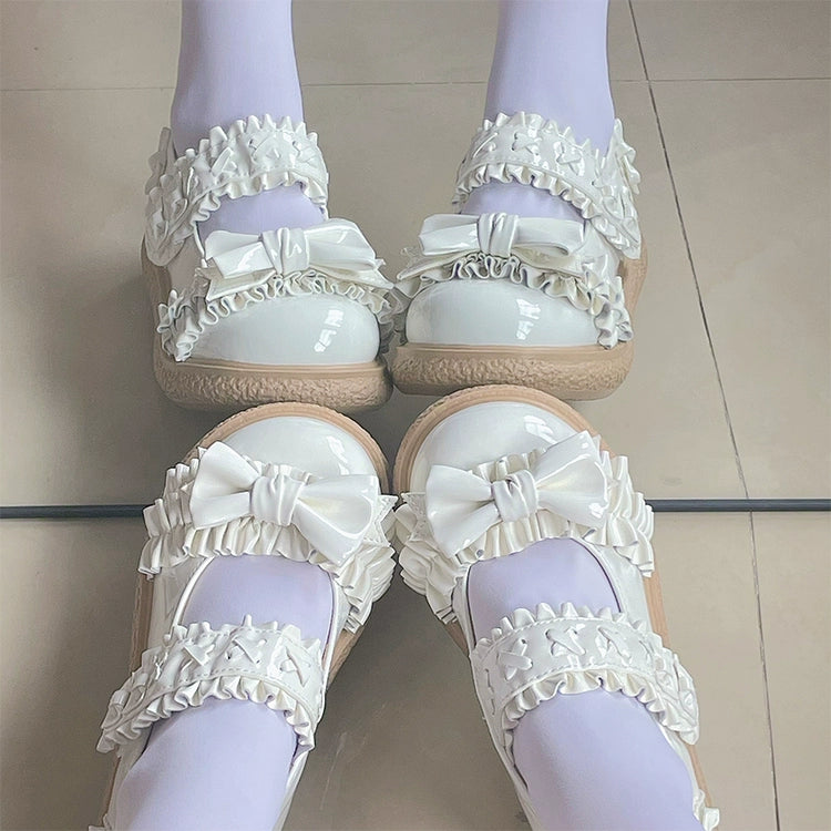 Fairy Godmother~Cute Lolita Shoes Bow Candy-Colored Lolita Flat Shoes 34 Paint white (34 35 36 37 38 39 40 41) 32696:408588