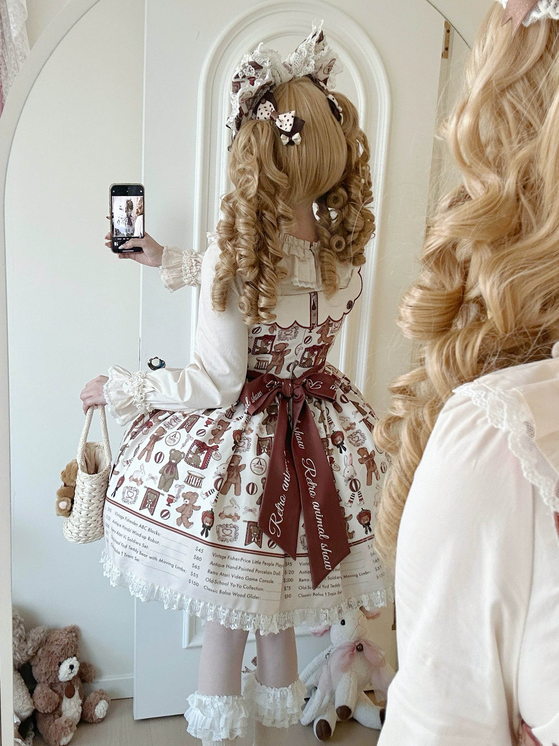 Fairyfaith - Little Bear Daily - Kawaii Lolita Embroidered JSK & OP Dress, Bear Print 44384:806229