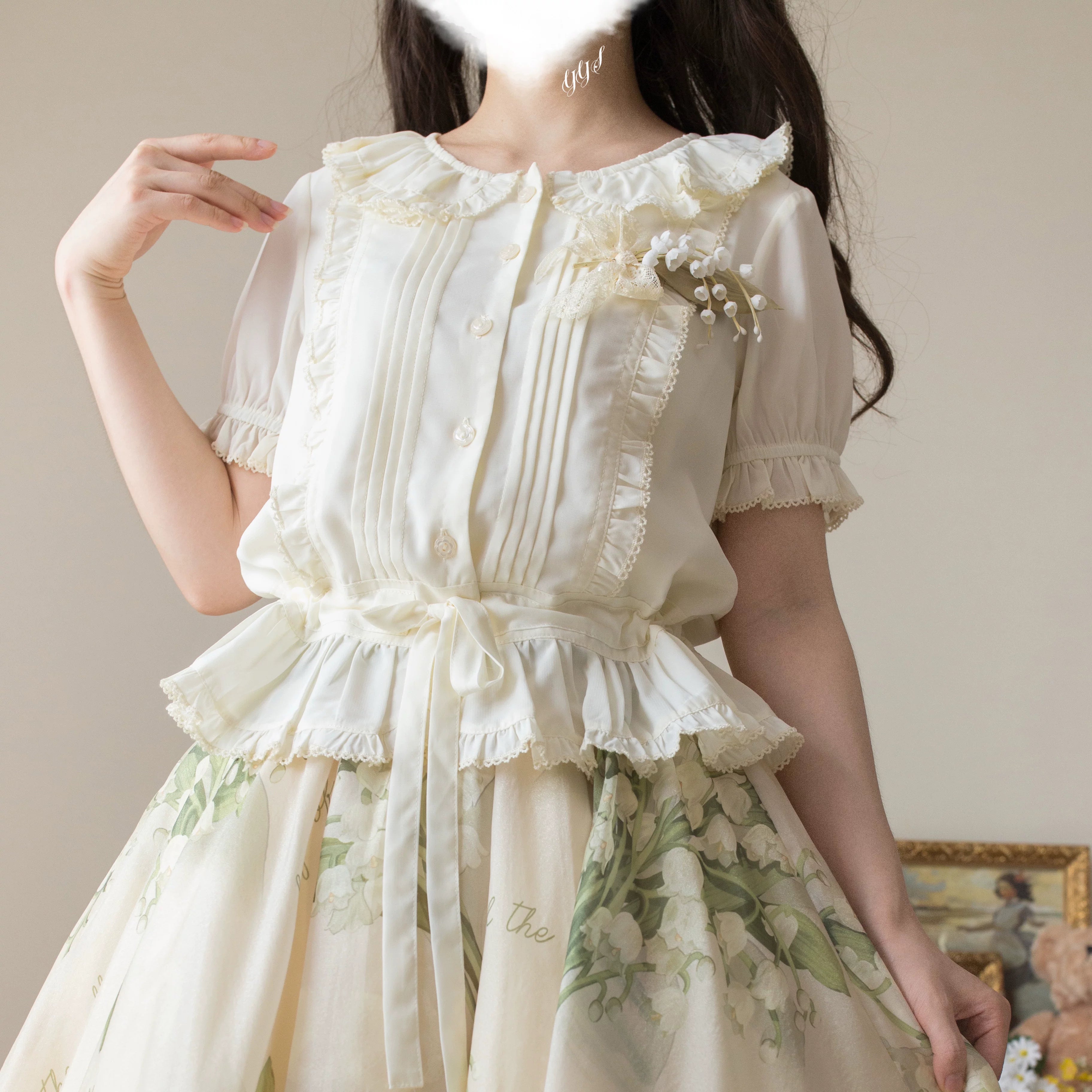 EverSpring - Short Sleeve Sweet Lolita Shirt, Peter Pan Collar 44735:820633