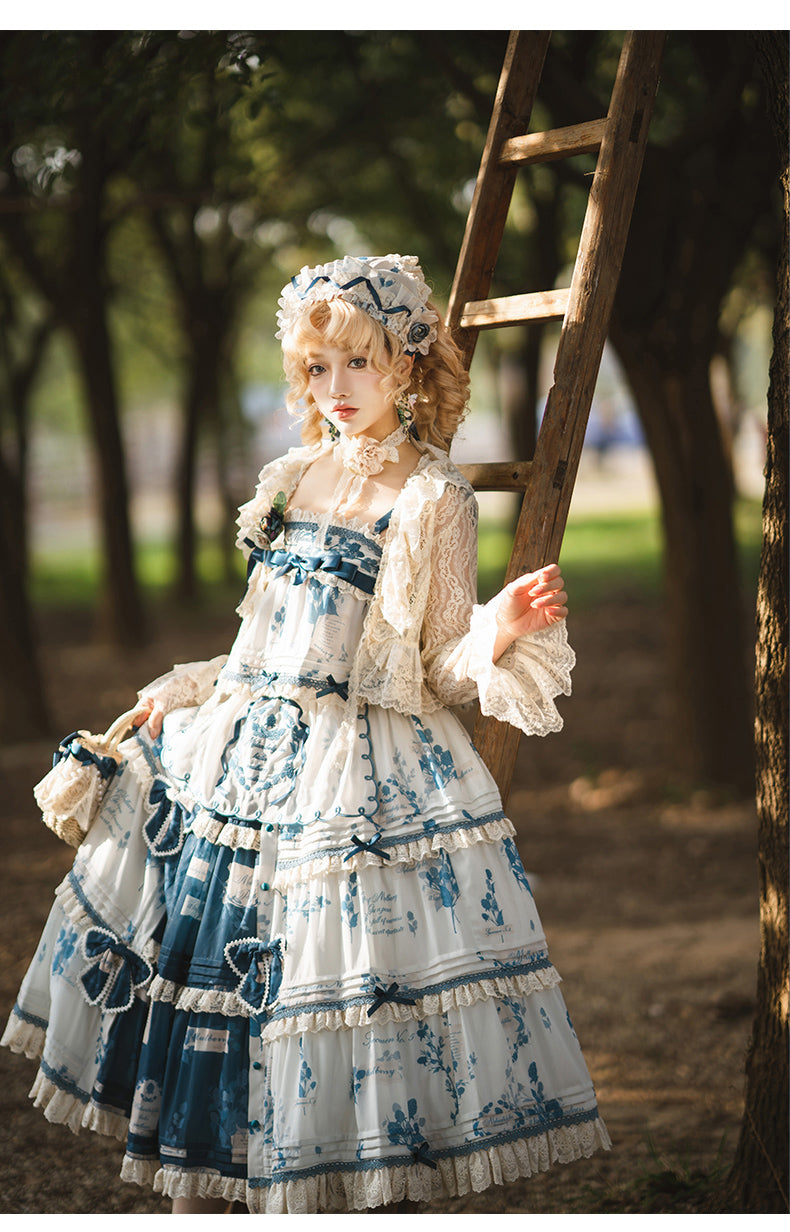 NanShengGe - Mulberry Poem - Country Lolita Printed Dress with Cardigan Set 42513:742845