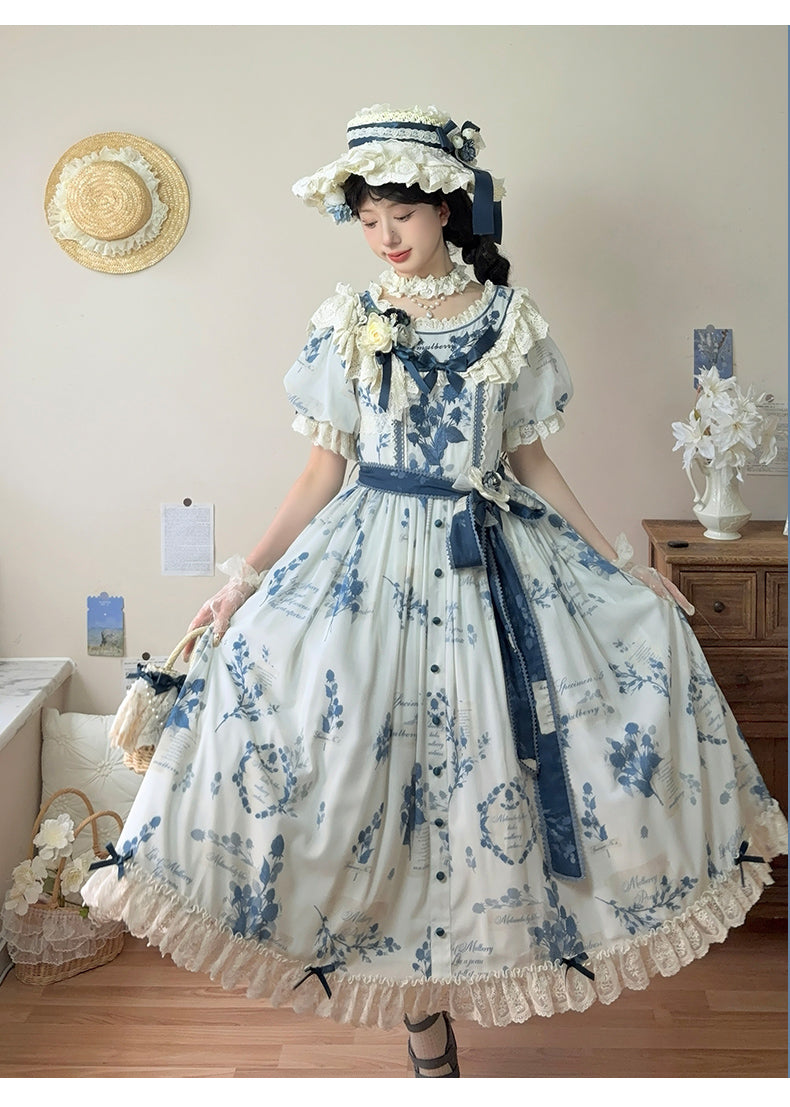 NanShengGe - Mulberry Poem - Country Lolita Printed Dress with Cardigan Set 42513:742848