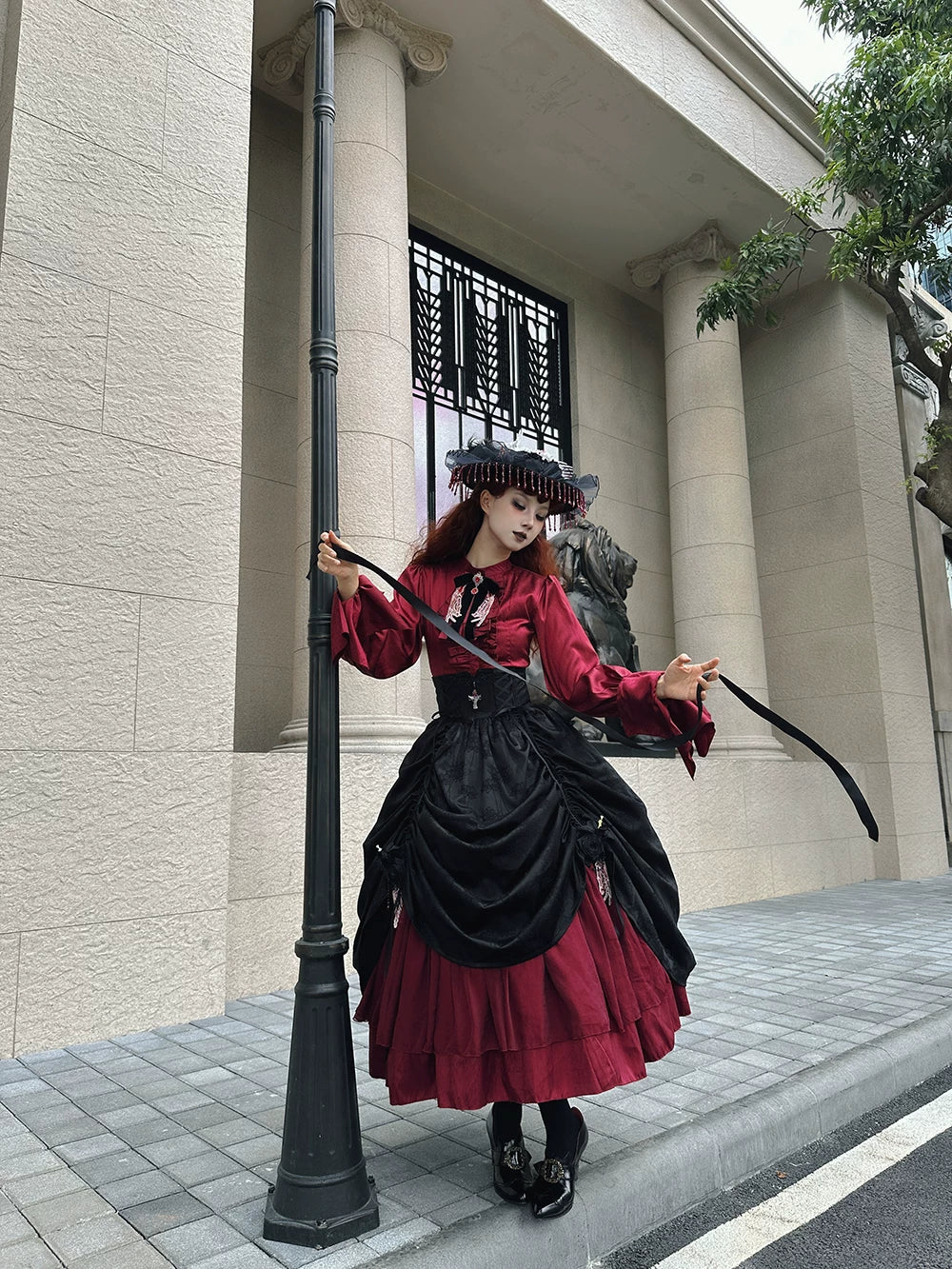 Moonnight Return - Fishbone Gothic Lolita SK Dress, Drawstring lift-up Hem