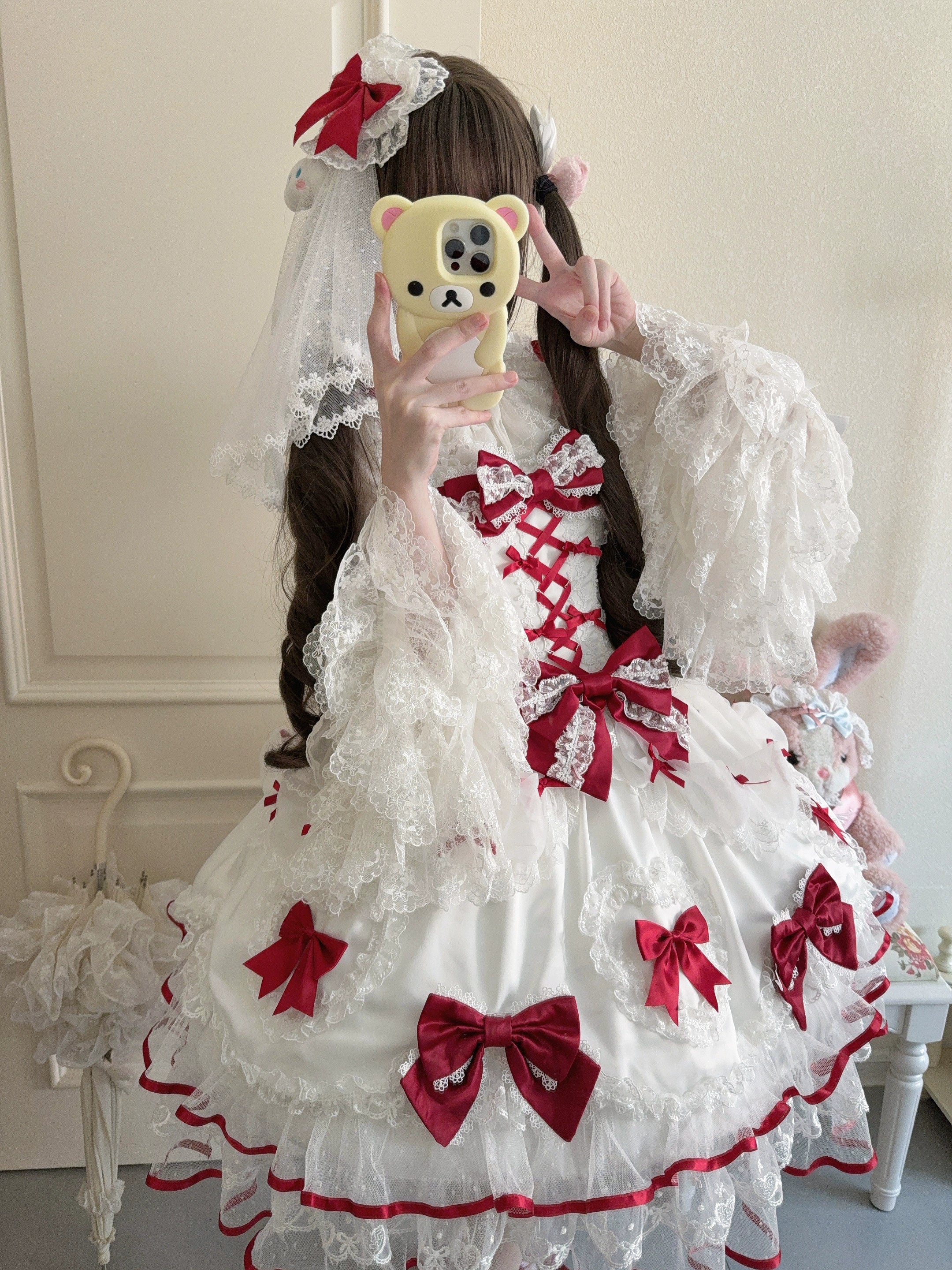 Sugar Girl - Velvet Sweetheart - Doll-like Sweet Lolita Jumper Dress, Bow Accents (L M S) 44021:792732