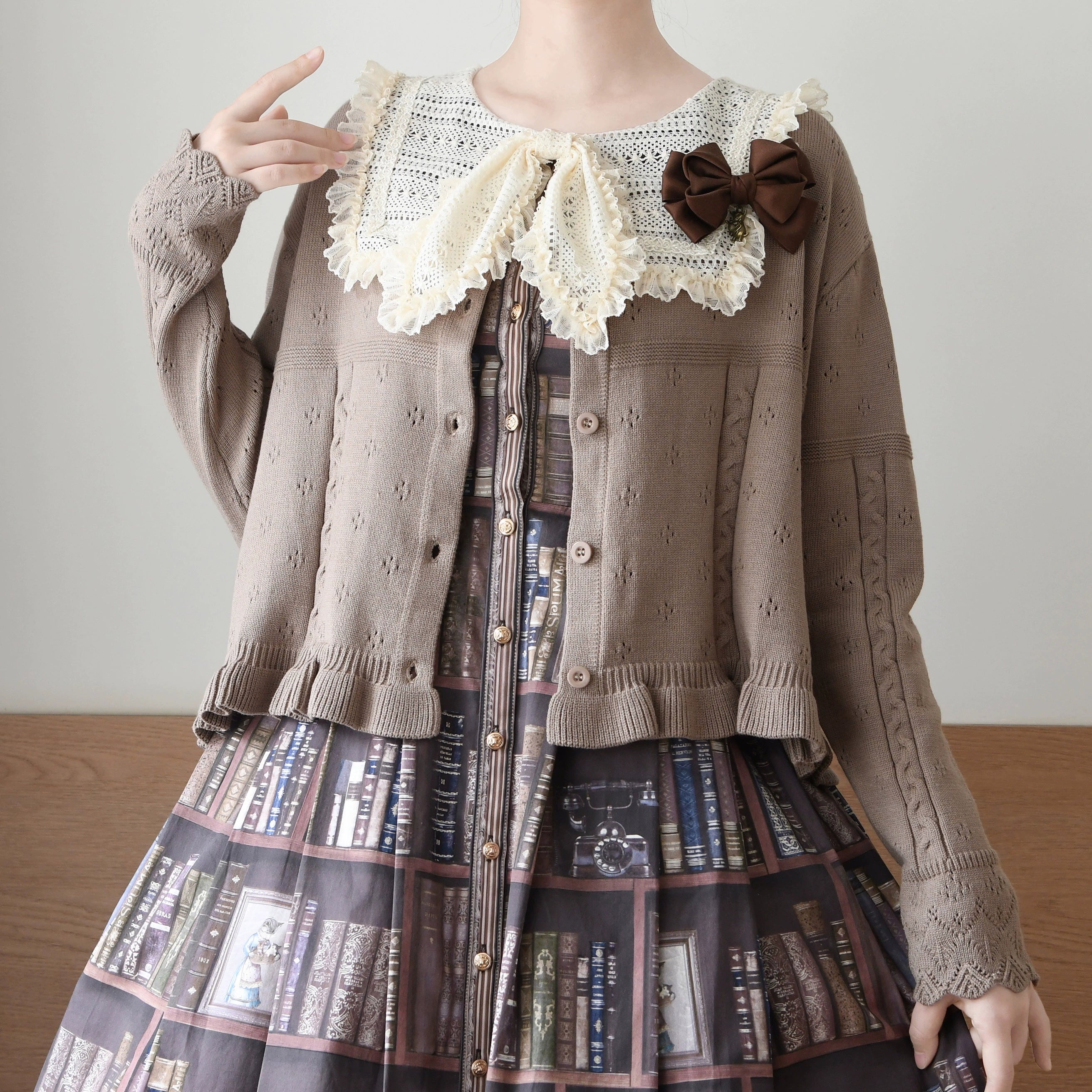 MIST - Kawaii Lolita Sweater Cardigan, Ruffled Lace Hem 43896:789150