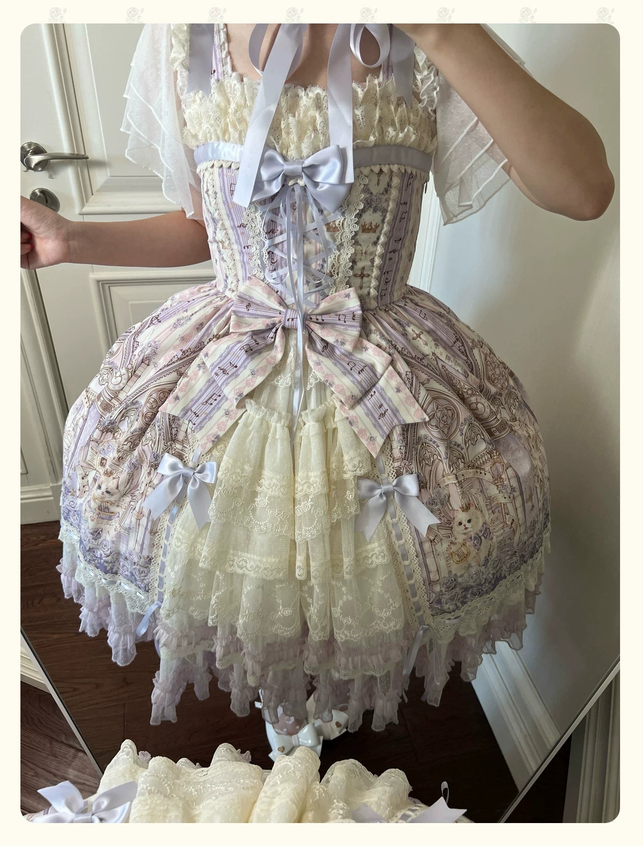 Glass Spire Melody - Cotton Lining Classic Lolita JSK, Cat and Musical Note Print 45586:852935