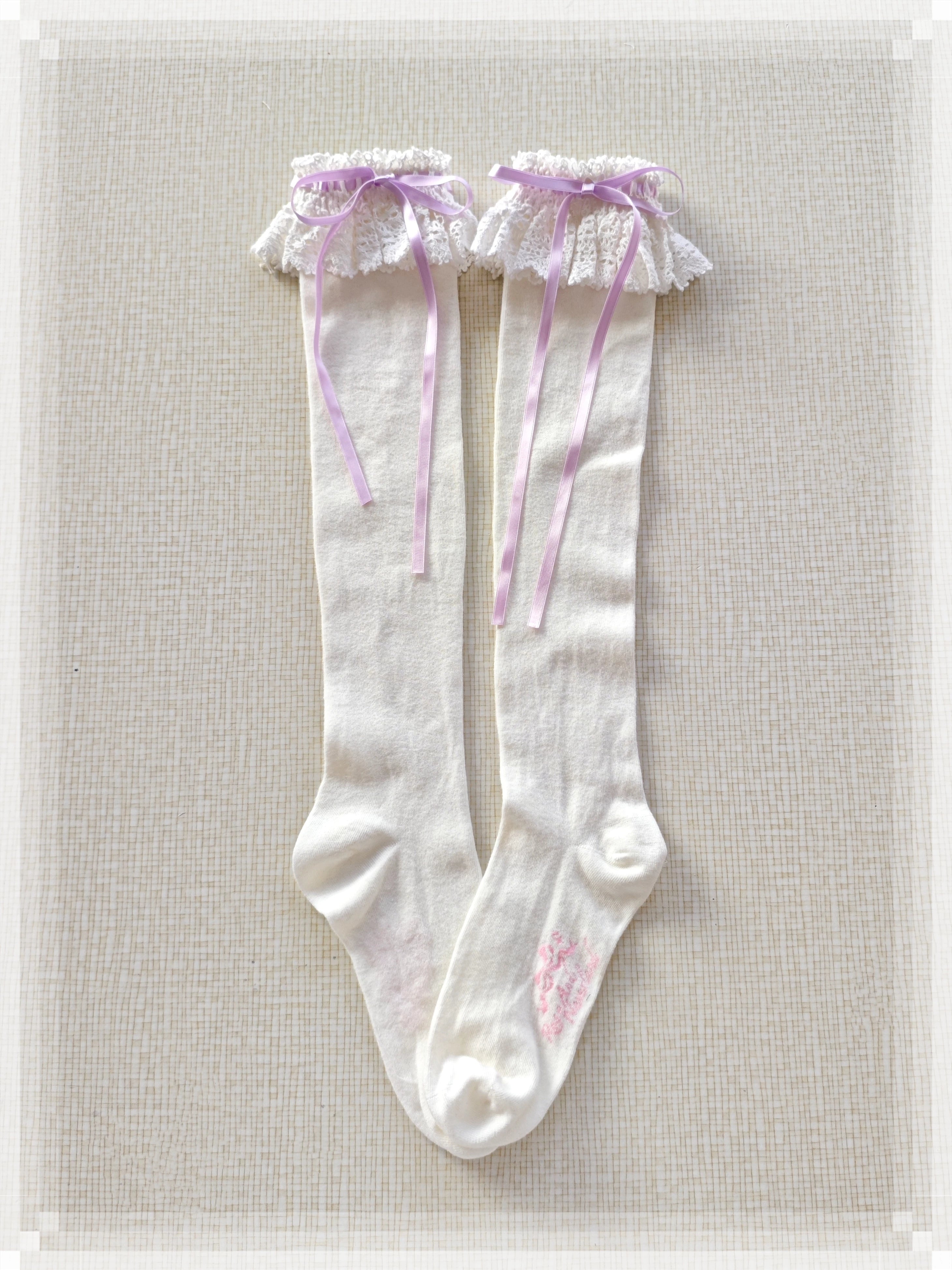 Cotton Old School Lolita White Socks with Colorful Ribbon Bows 45537:853877