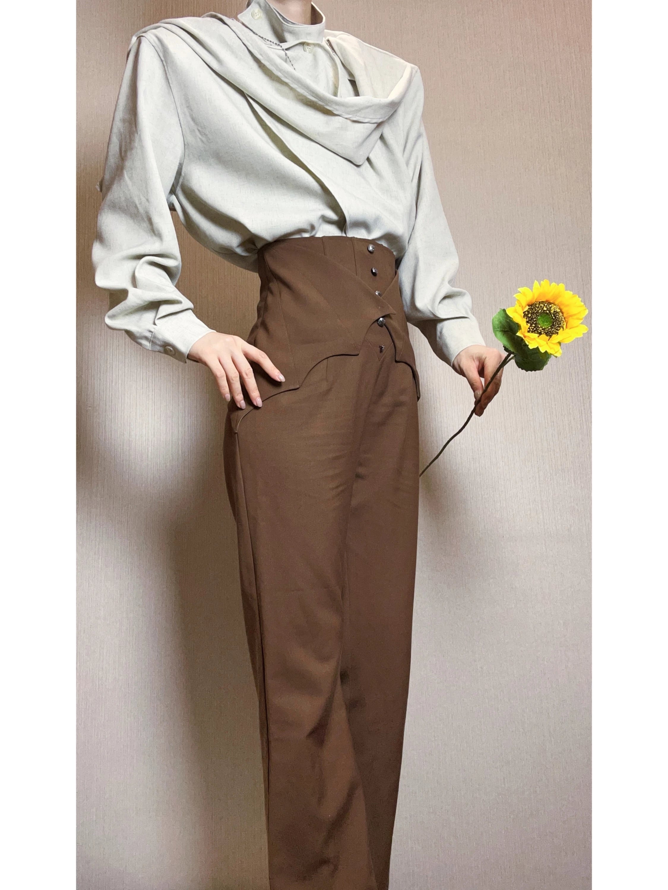 Earl of Drooping Wings - Ouji Lolita Flared Pants, Batwing Decoration (Brown / 2XL L M S XL) 44550:812531