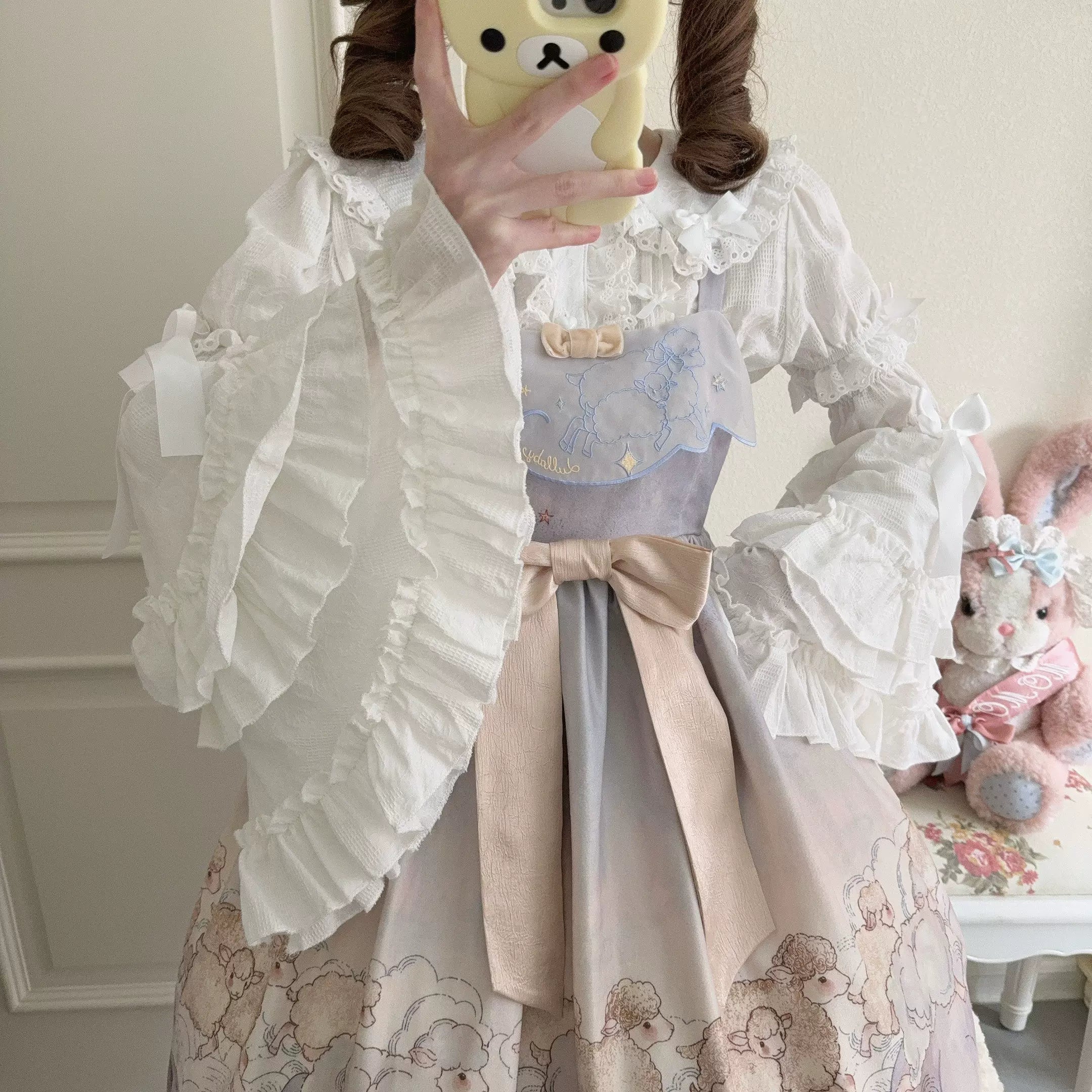 Kawaii Lolita Blouse, Detachable Hime Sleeves White - A Pair of Hime Sleeves Only S