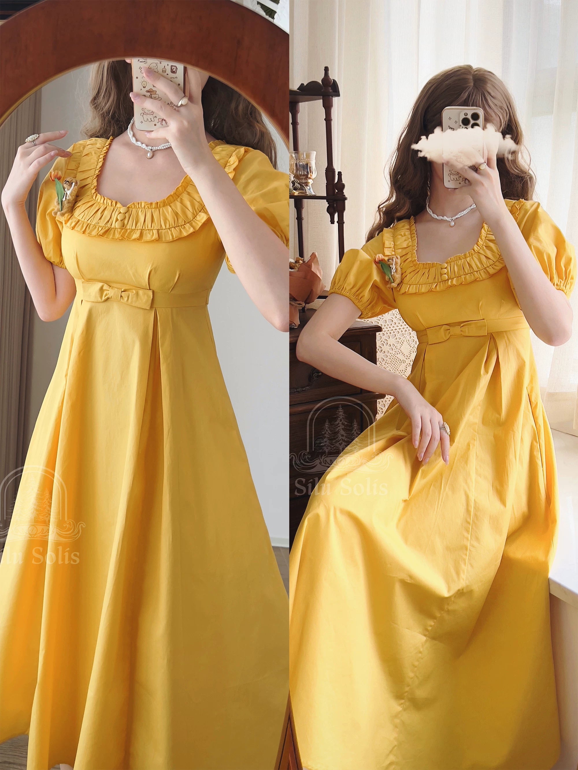 Morning Forest - Cotton Empire Waist OP Dress with Built-in Bra Pads