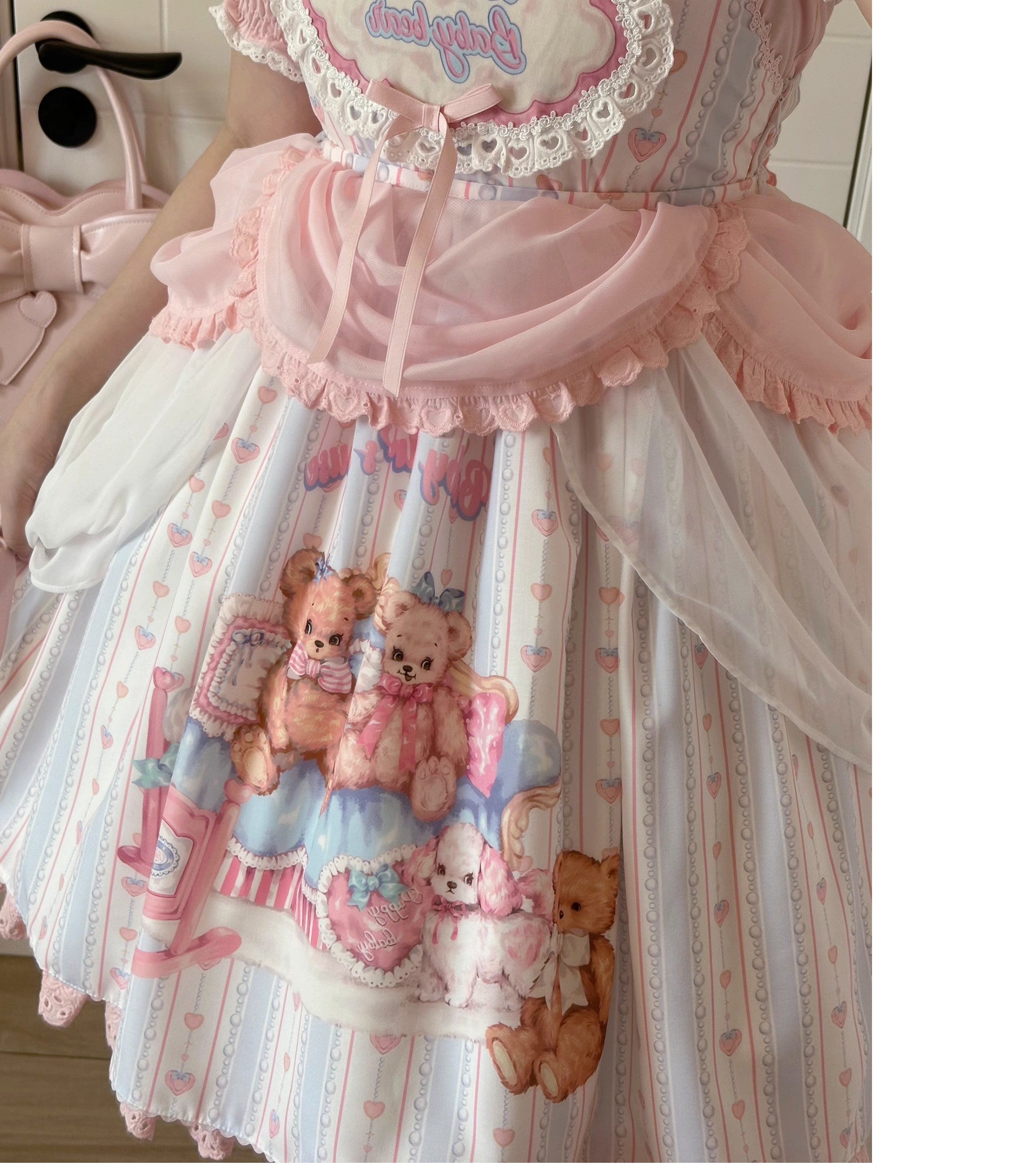 Eternity Spring - Barbie Bear - Sweet Lolita Bear Print JSK and OP S JSK+removeable gauza
