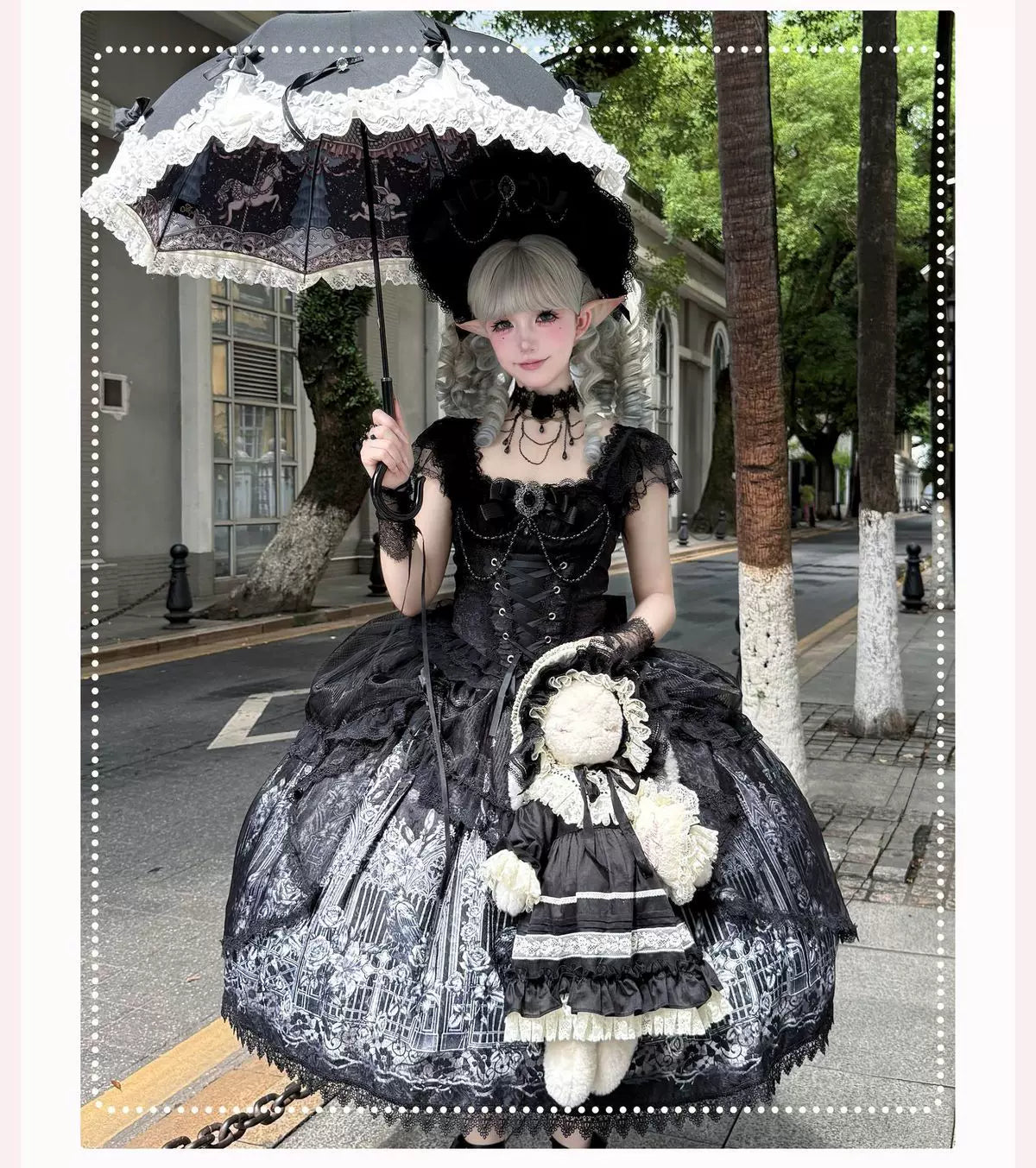 Thorn Feather Relic - Gothic Lolita JSK Dress, Crow and Rose Print 45863:866239