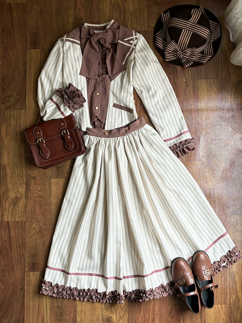 Miss Point - Classical Chocolate - Classic Lolita Skirt Elegant Striped SK (2XL L M S XL XS) 40814:677036