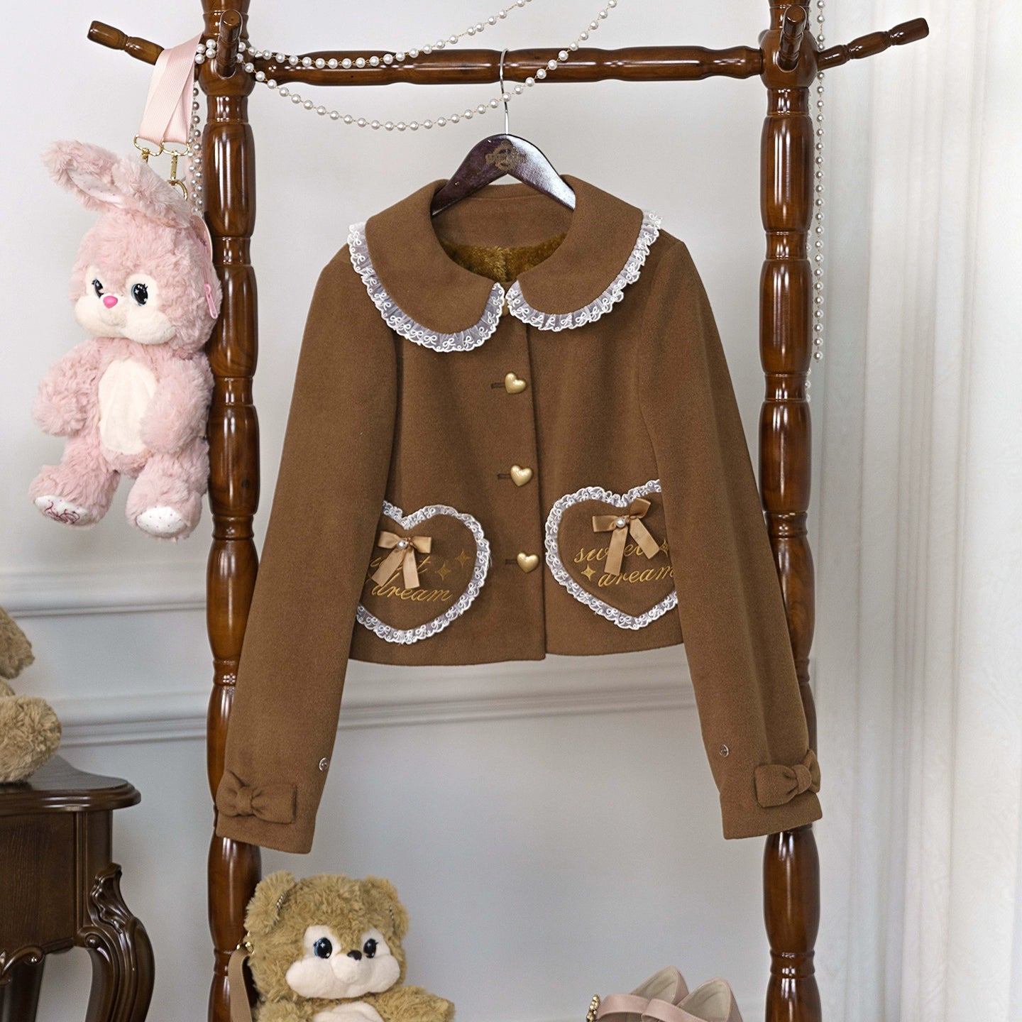 Dream Magic Box - Milk Puff - Winter Fleece-lined Sweet Lolita Coat, Detachable Collar (L M S XL) 44043:793389
