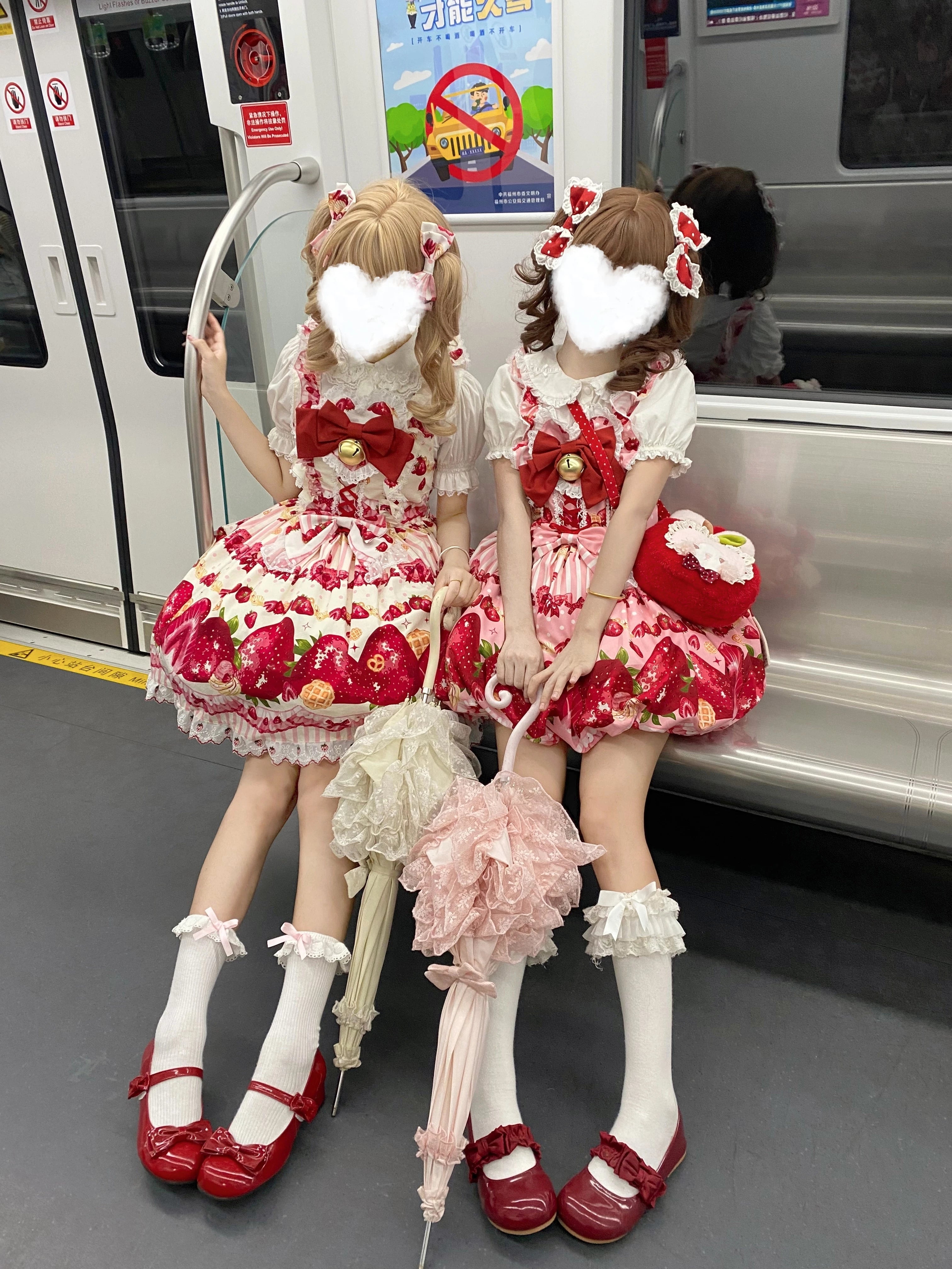 Strawberry Sweetheart Cake - Sweet Lolita Salopette & JSK, Strawberry Print