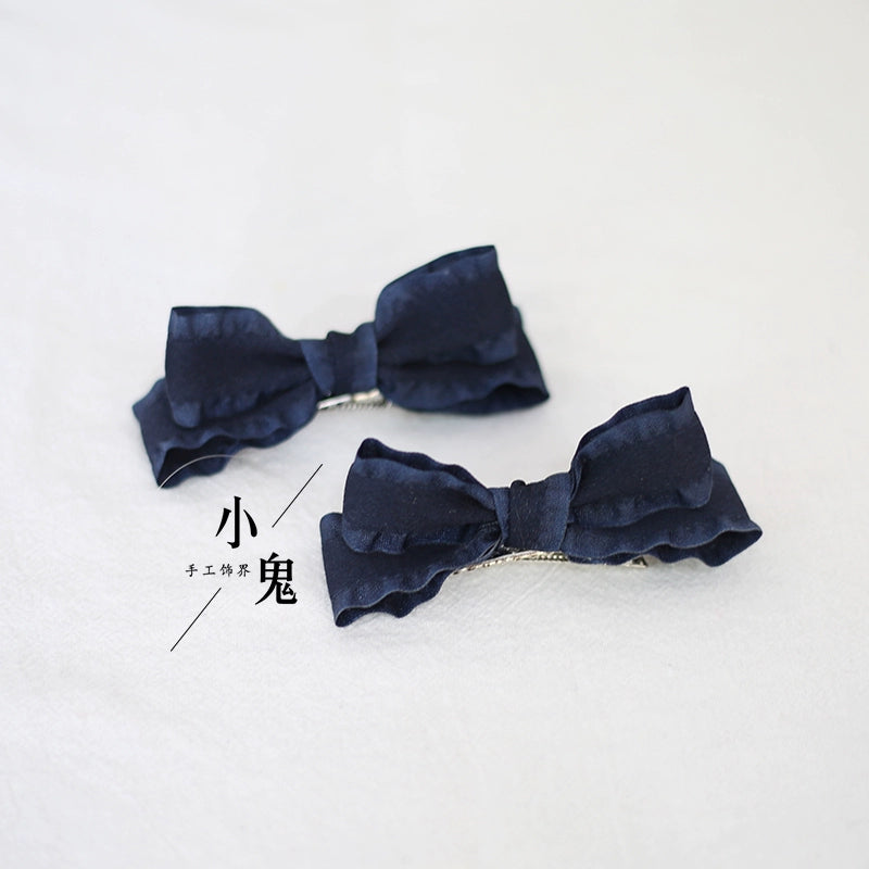 Xiaogui - Cute Lolita Headwear Ponytail Hairclips Daily Lolita Accessories a pair of dark blue hairclips