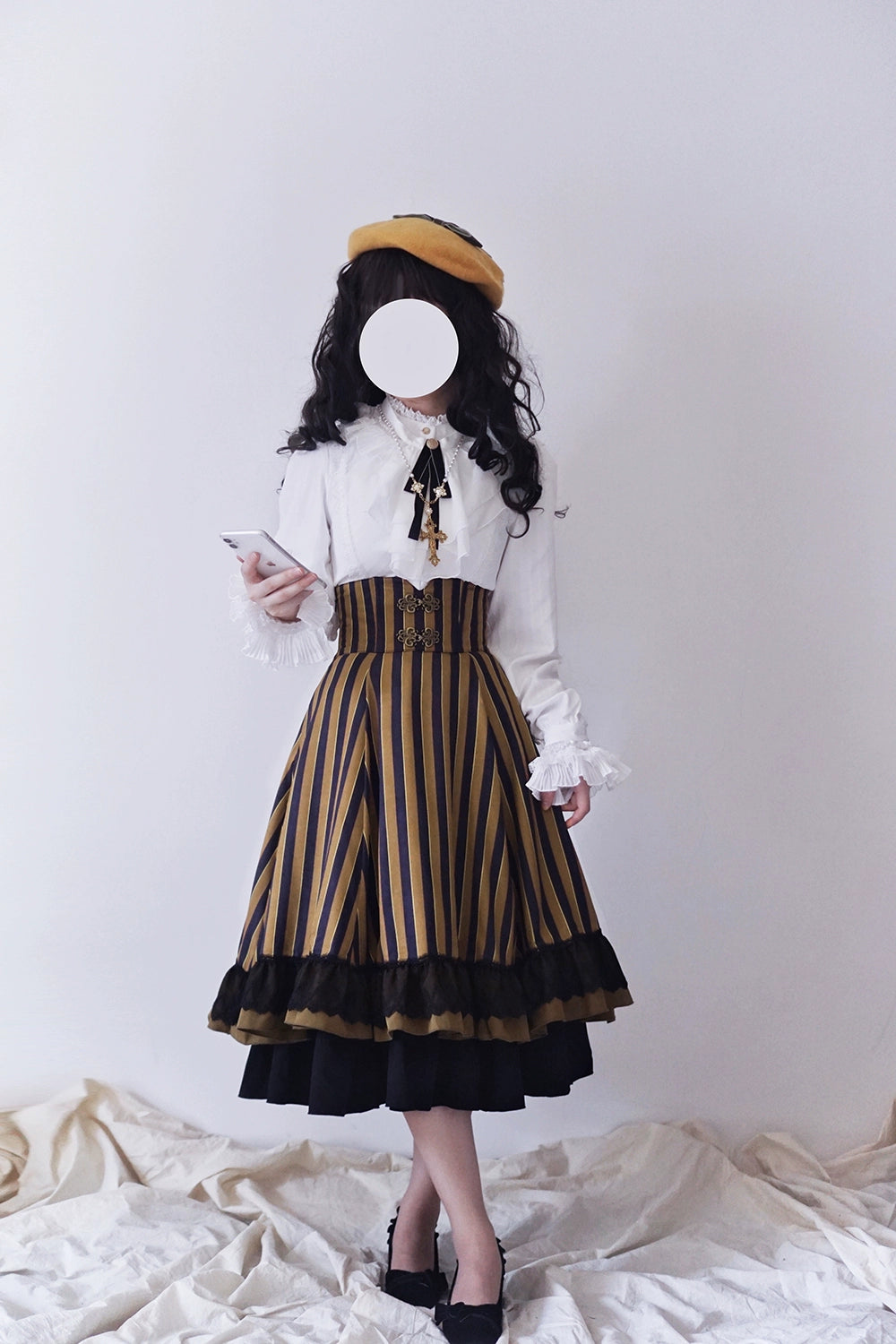 (Buyforme)Miss Point~Customized Lolita Elegant Striped High Waisted Fishbone SK 21544:312436