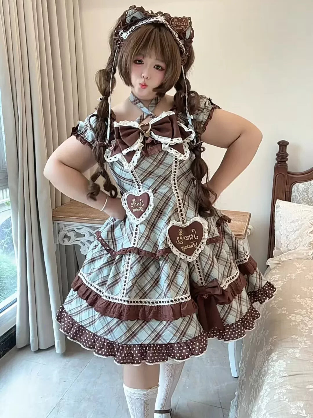 Shibuya Sweetheart - Plus Size Old School Lolita Plaid JSK & OP Dress S OP + Headband Pre-order