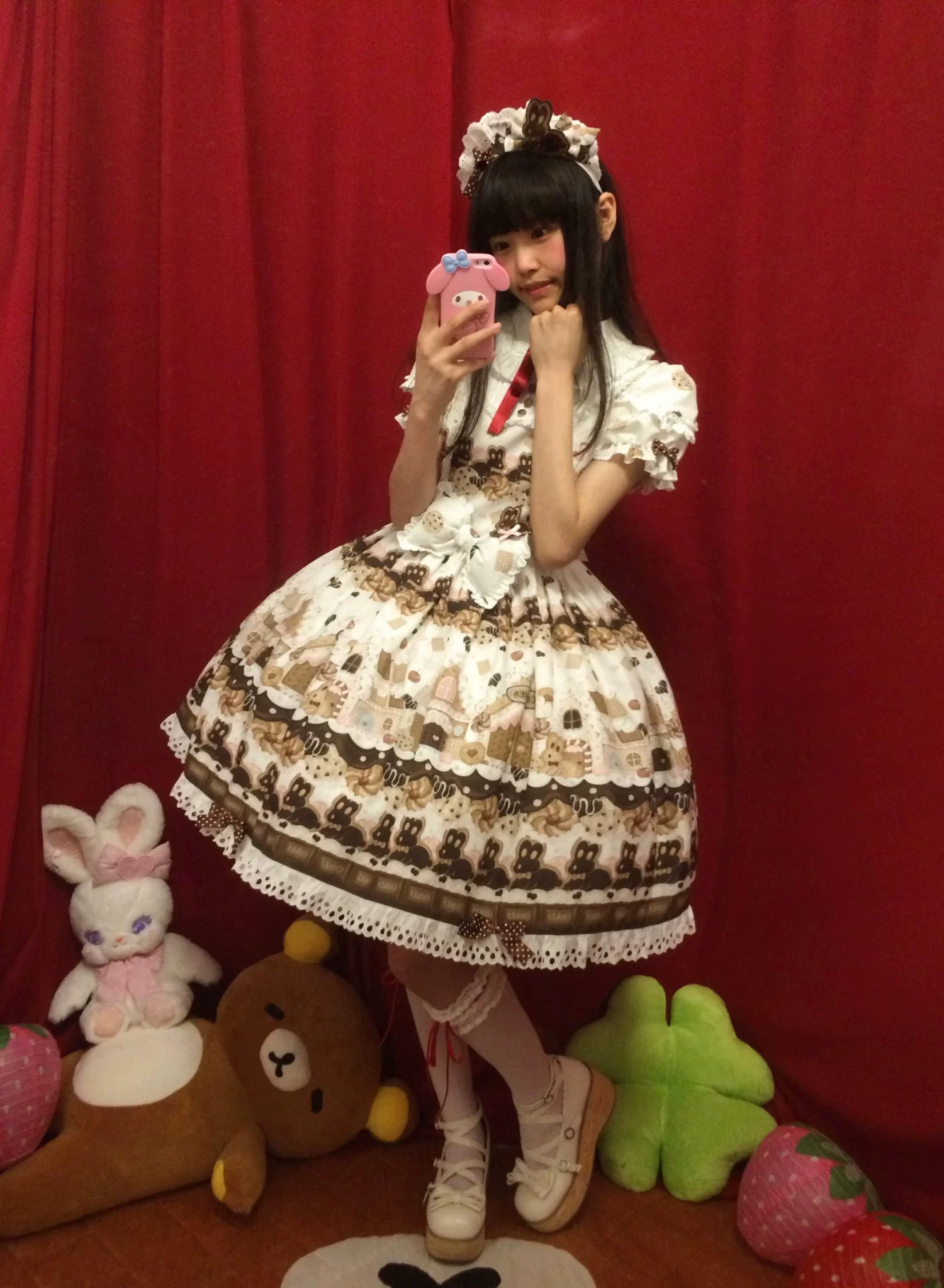 Bunny Gingerbread House - Kawaii Lolita Printed OP Dress with Bows 45275:843146
