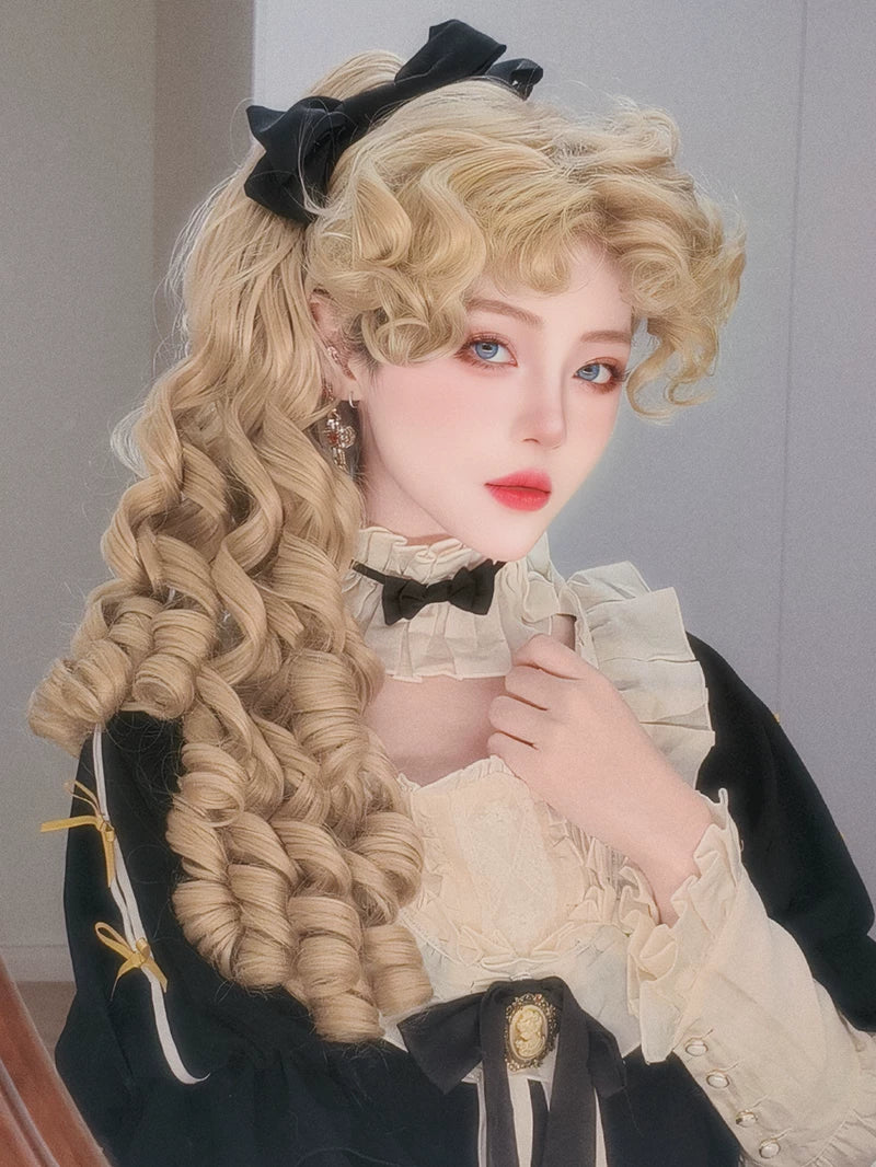 Retro Lolita Roman Roll Wig, Detachable Ponytails