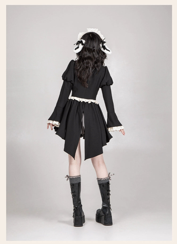 With PUJI - Night Feast - Gothic Lolita Suit Ouji Lolita Tailcoat Tiered Skirt Shorts