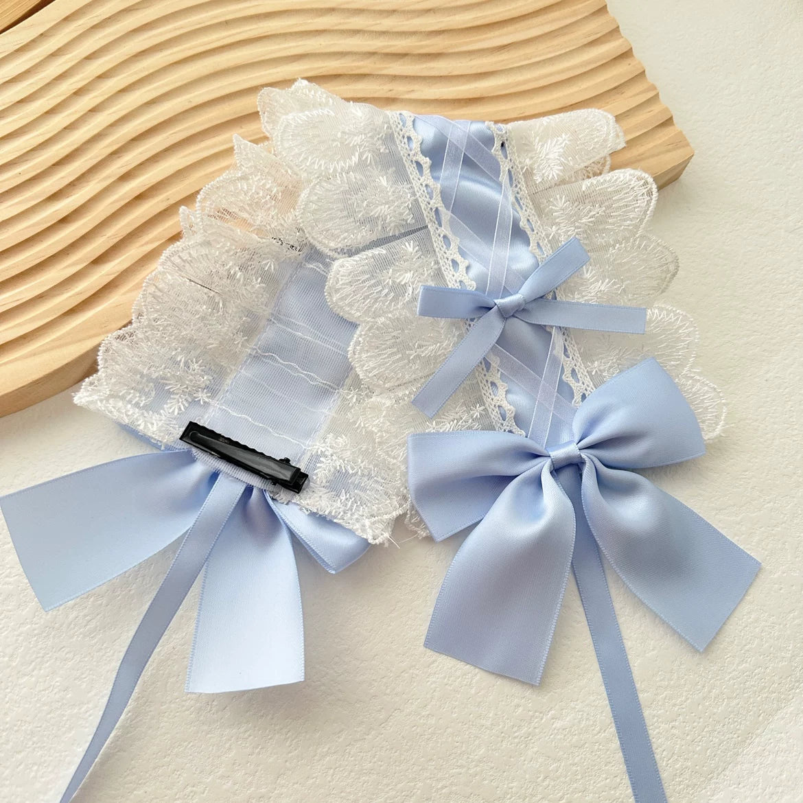 Sweet Lolita Lace Headbands, Ribbon & Bow White lace with light blue bow headband