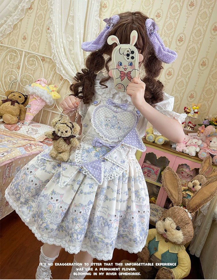 Akiyama Future Studio - Rose Cat - Sweet Lolita Salopette Floral Print Dress