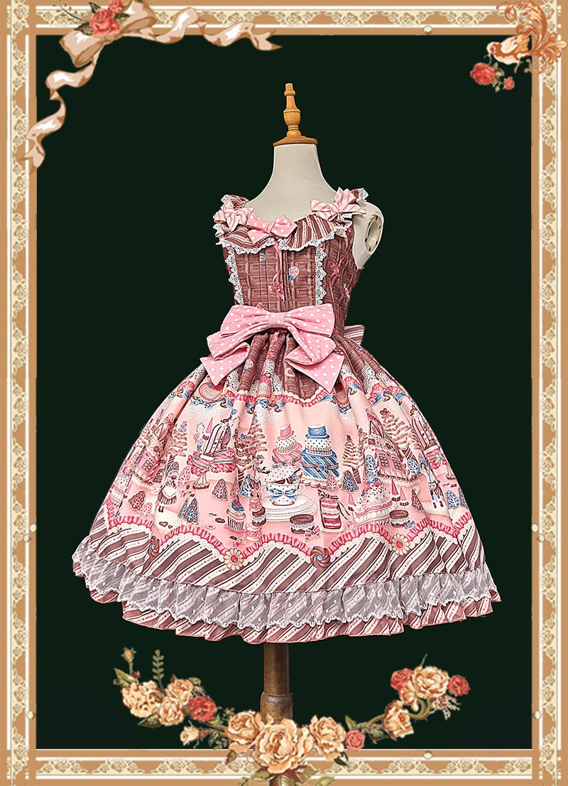 Candy House - Old School Lolita Cake Print JSK Dress, Side Zipper