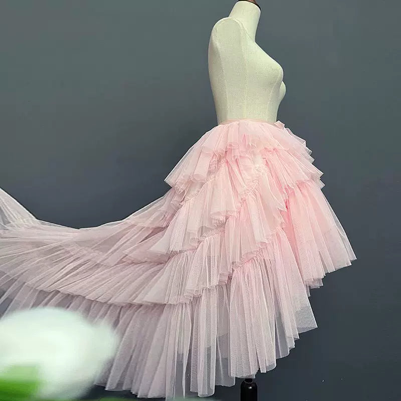 Layered Tulle Lolita Skirt, High-low Hem Pink SK Only (long version) XS