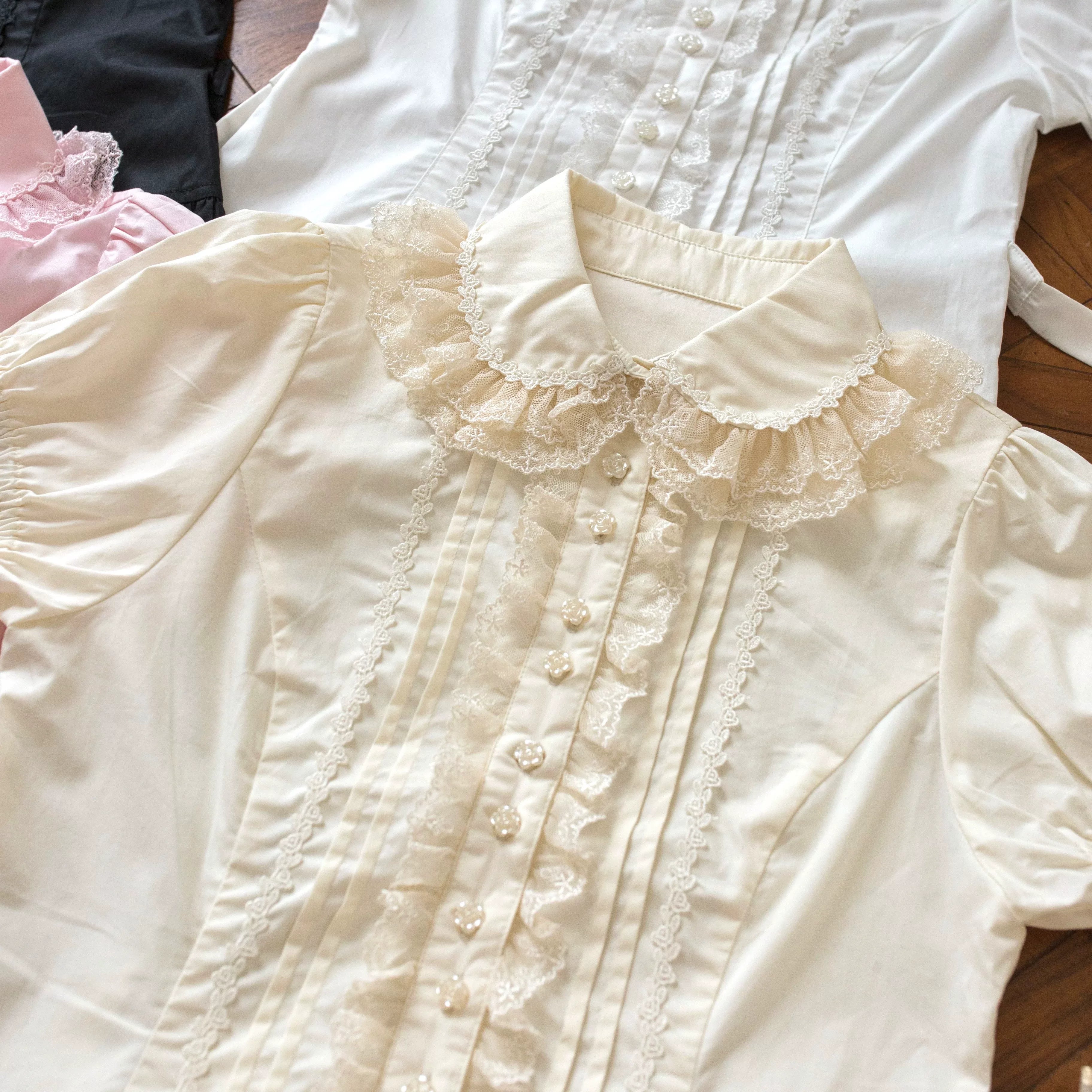 Sugar Heart Rose - Old School Lolita Cotton Blouse with Ruffles