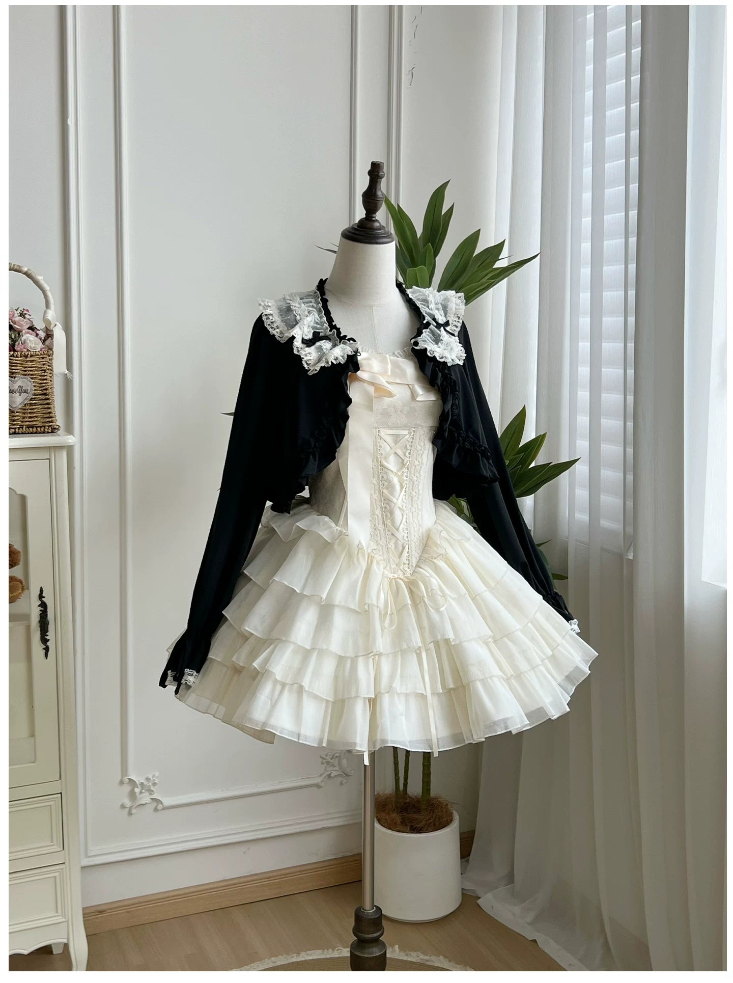 MistKiss Lily - Classic Lolita Tiered Hem JSK Dress, Fishbone Waist 45318:853805