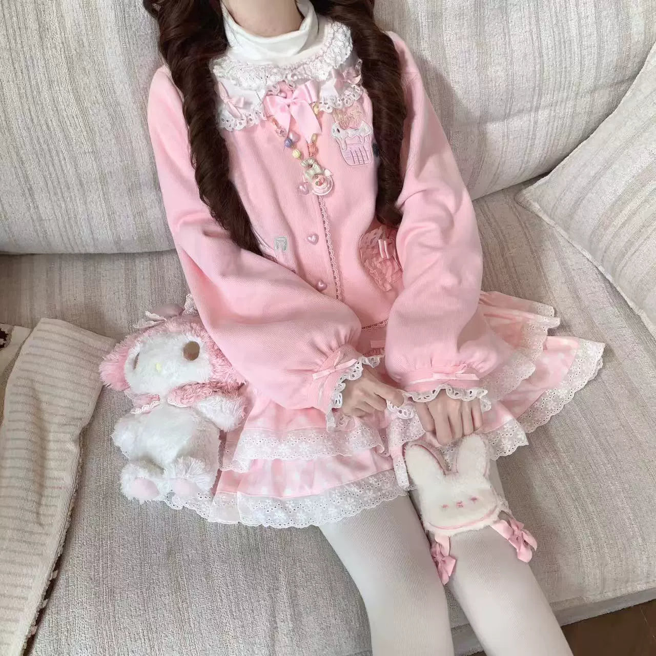 Sissy the shepherd - Dessert Paradise - Embroidered Kawaii Lolita Cardigan, Cotton knitted (L M S) 44212:798772