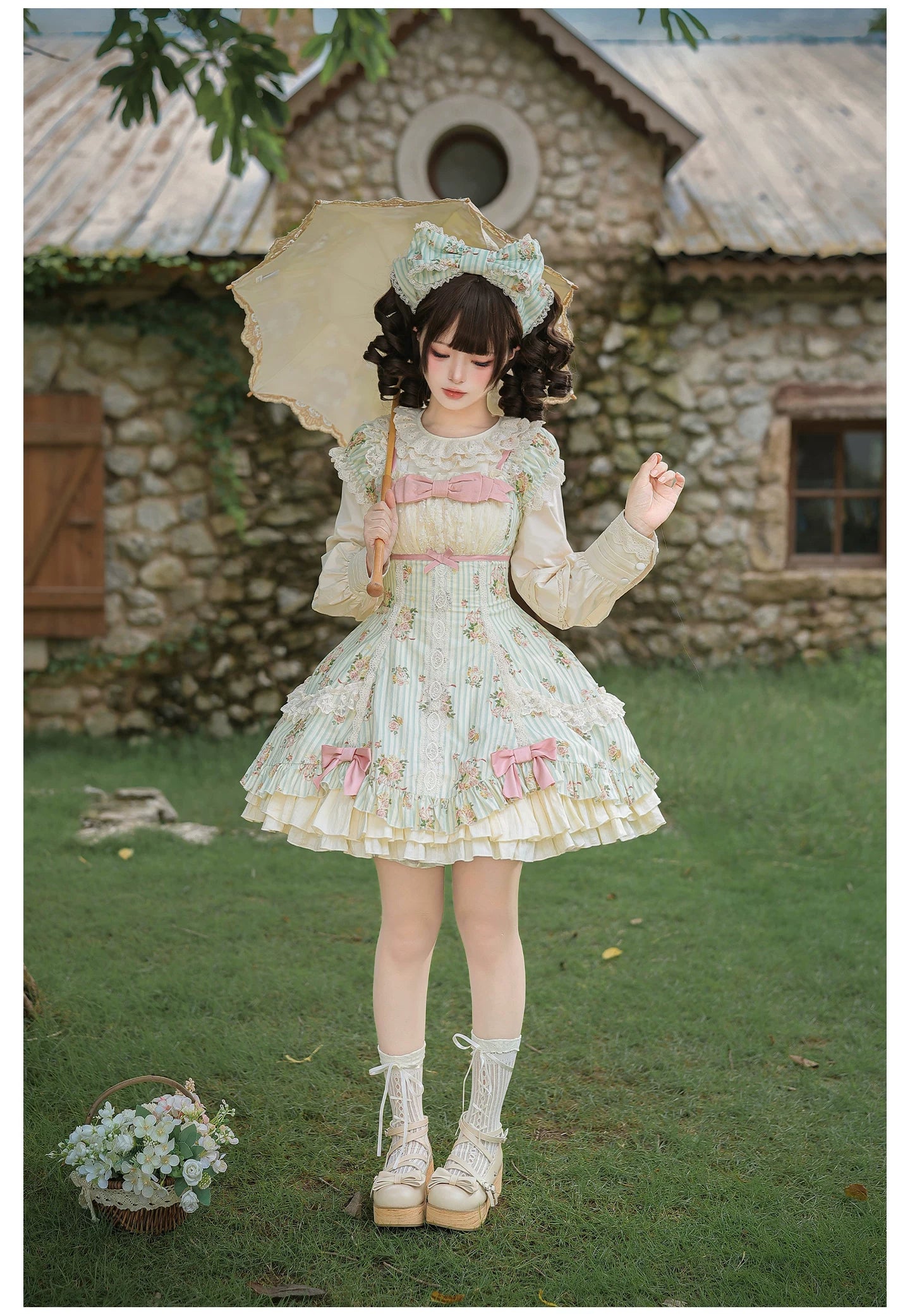 Meeting Austen - Cotton Classic Lolita Rose Printed OP Dress 45736:859998