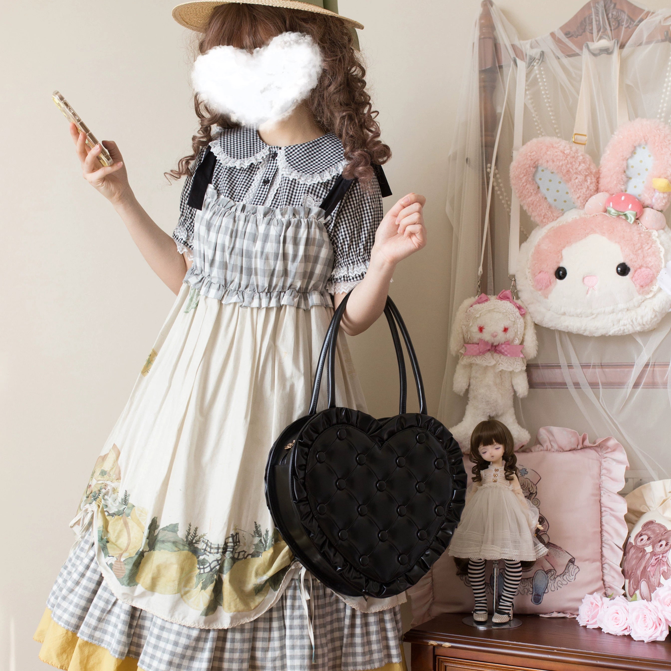 Kawaii Lolita Plaid Blouse With Cat Ear Peter Pan Collar