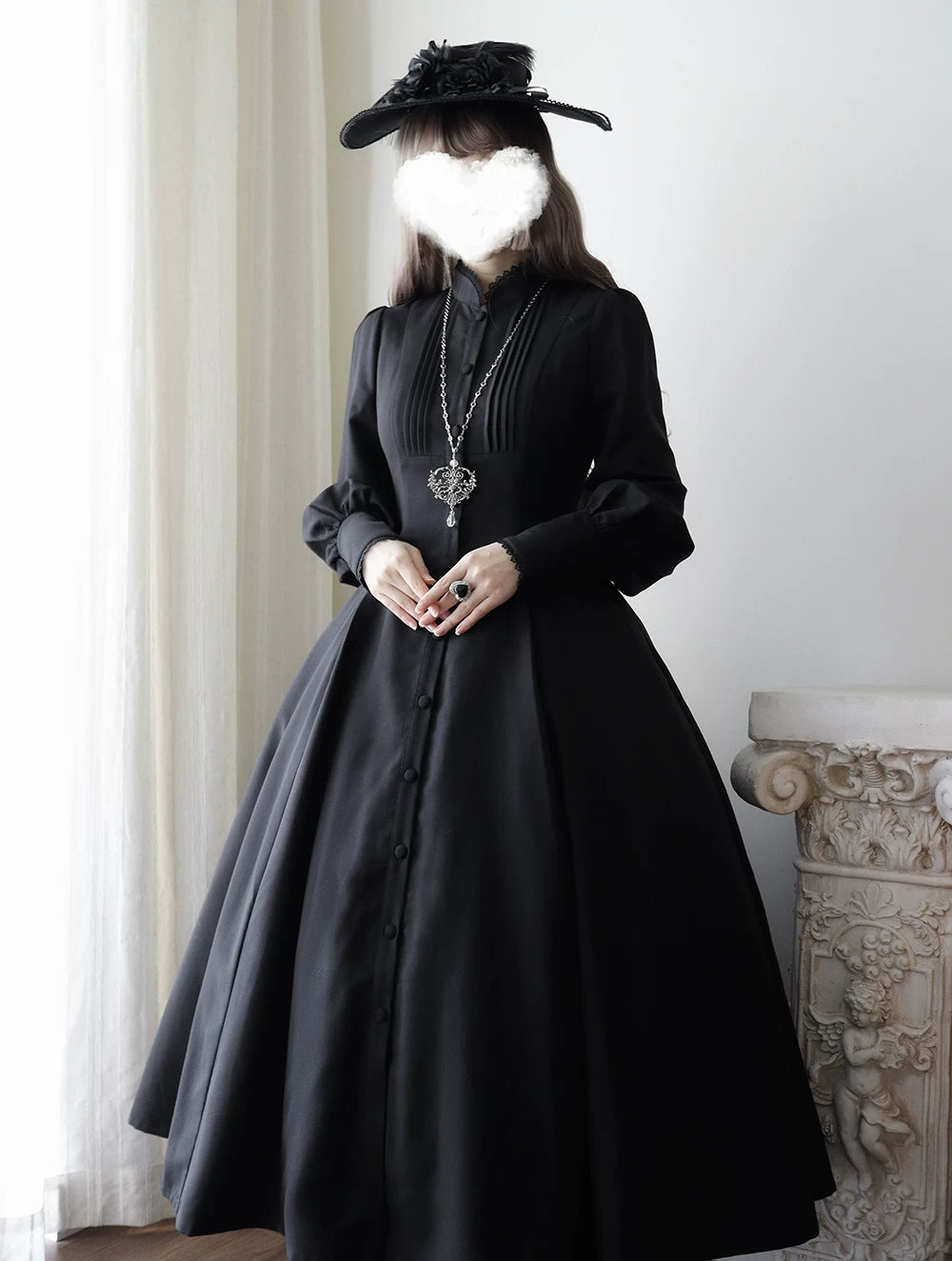Astrea - Black Classic Lolita Long OP Dress, Side Pockets