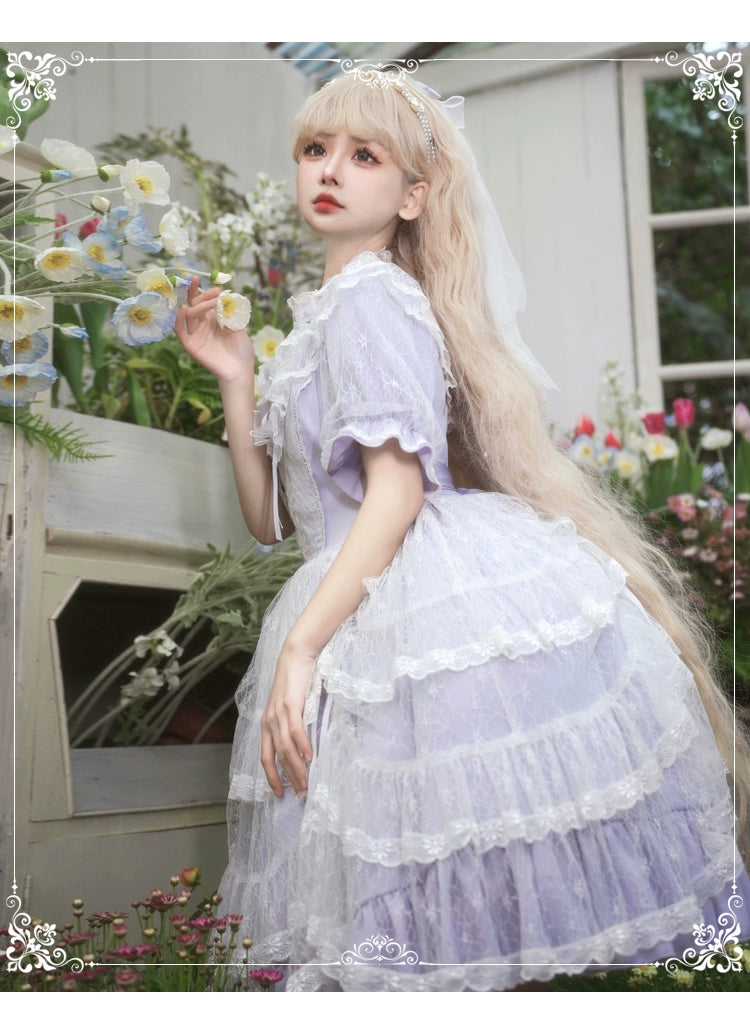 Eieyomi - Iris Love - Classic Lolita OP Princess Lolita Puff Dress and Veil