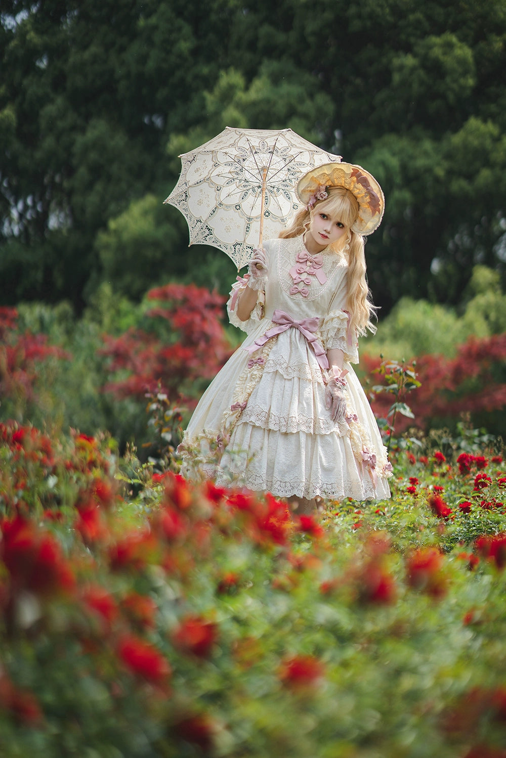 Miss Point~Lilyka Garden~Classic Lolita OP Dress Set Elegant Floral Wall Princess Sleeve 38832:606324