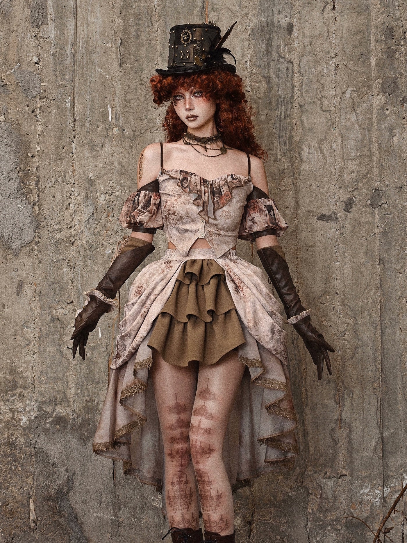 Blood Supply~Drill Dragon Chant~Retro Punk Lolita Skirt Pleated Trailing Dress   