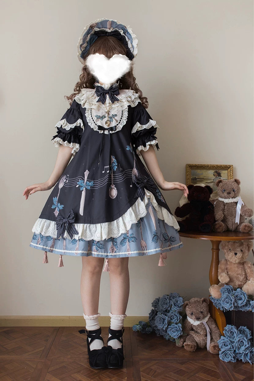 Witch's Banquet - Printed Doll-like Sweet Lolita OP, Apron-like Front 44634:816889