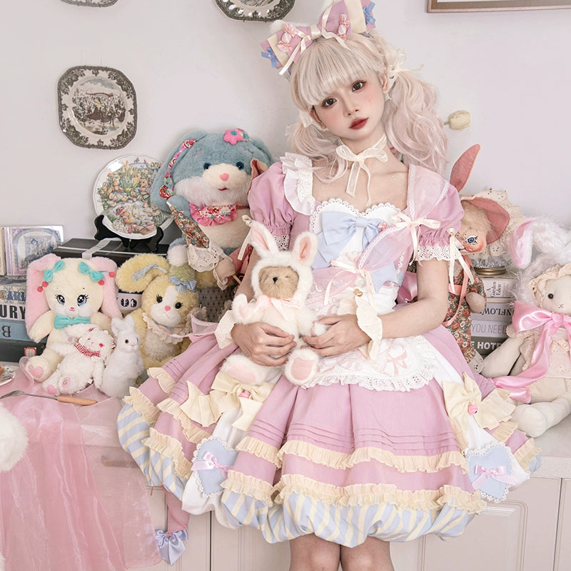 OCELOT - Sweet Lolita Pink Cat Tail OP Dress Set