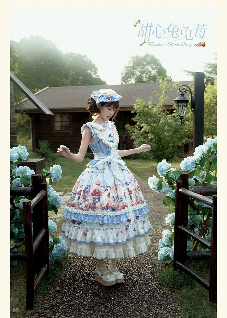 Honey Machine - Sweetheart Rabbit Berry - Country Lolita JSK & OP Dress Suit 44133:796101