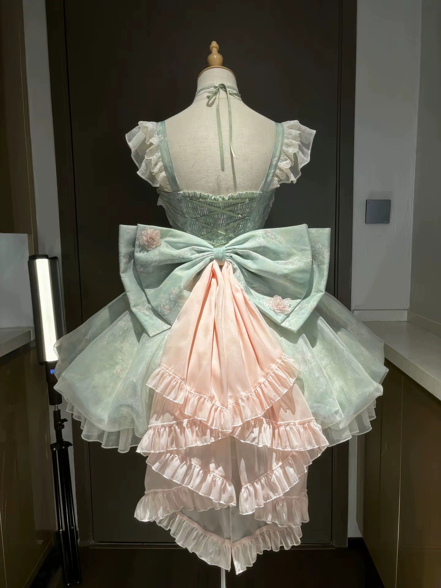 Platycodon House - Floral Magician - Sweet Lolita Dress Floral Print Short Length JSK XS Pink and green trailing