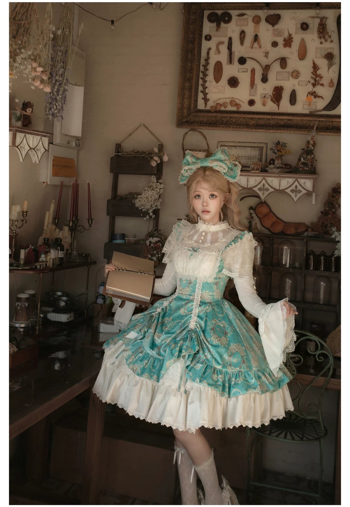 Old Courtyard Floral Letter - Classic Lolita Printed JSK Dress Set, Drawstring Lift-up Hem 46102:875287