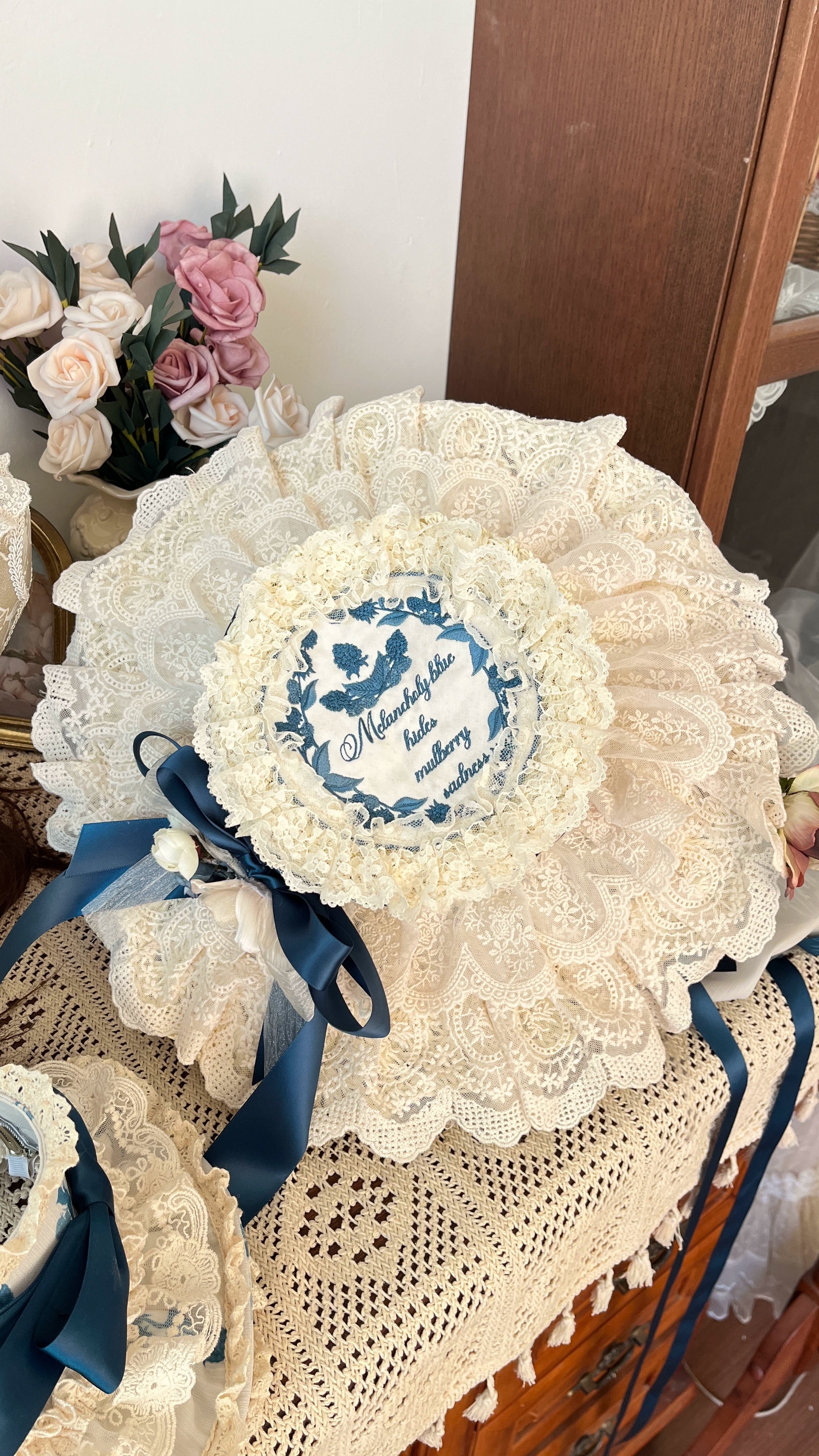 NanShengGe - Mulberry Poem - Country Lolita Accessory Set Headdress and Handbag Straw Hat Only One Size